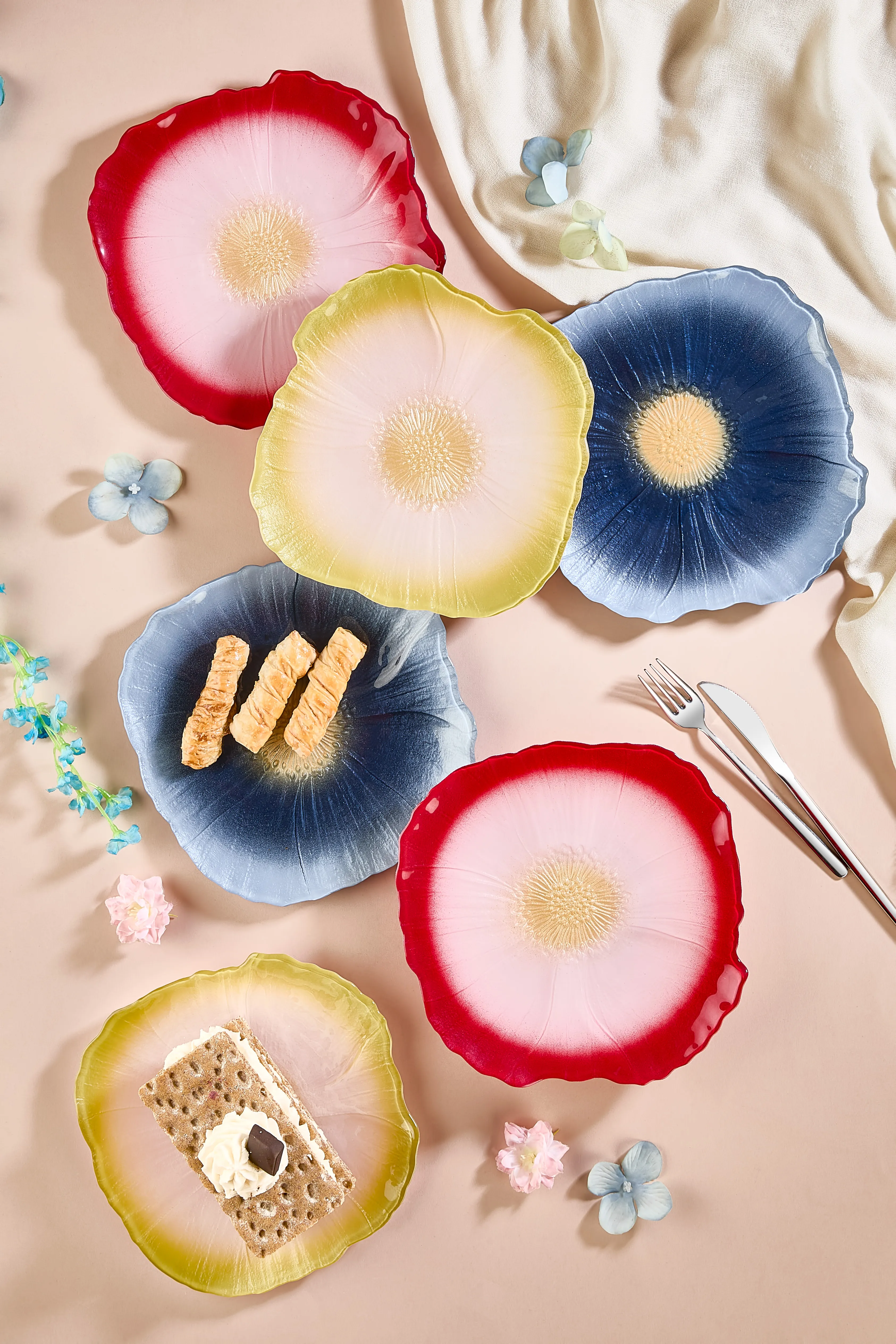 Alba 6'lı Çiçek Pasta Servis Sunum Tabağı Seti