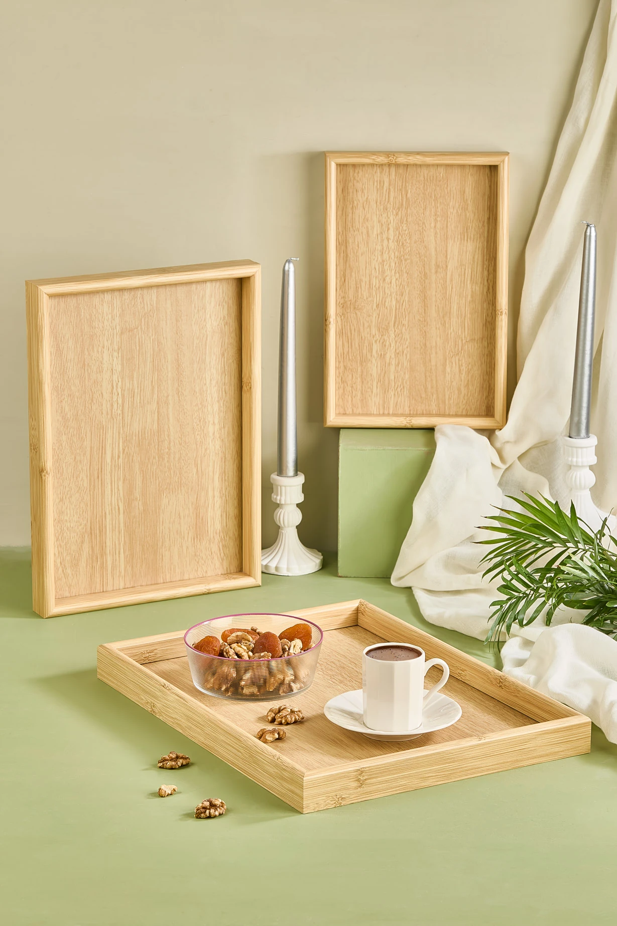 3' lü Bambu Çay/Kahve/Sunum Tepsi Seti