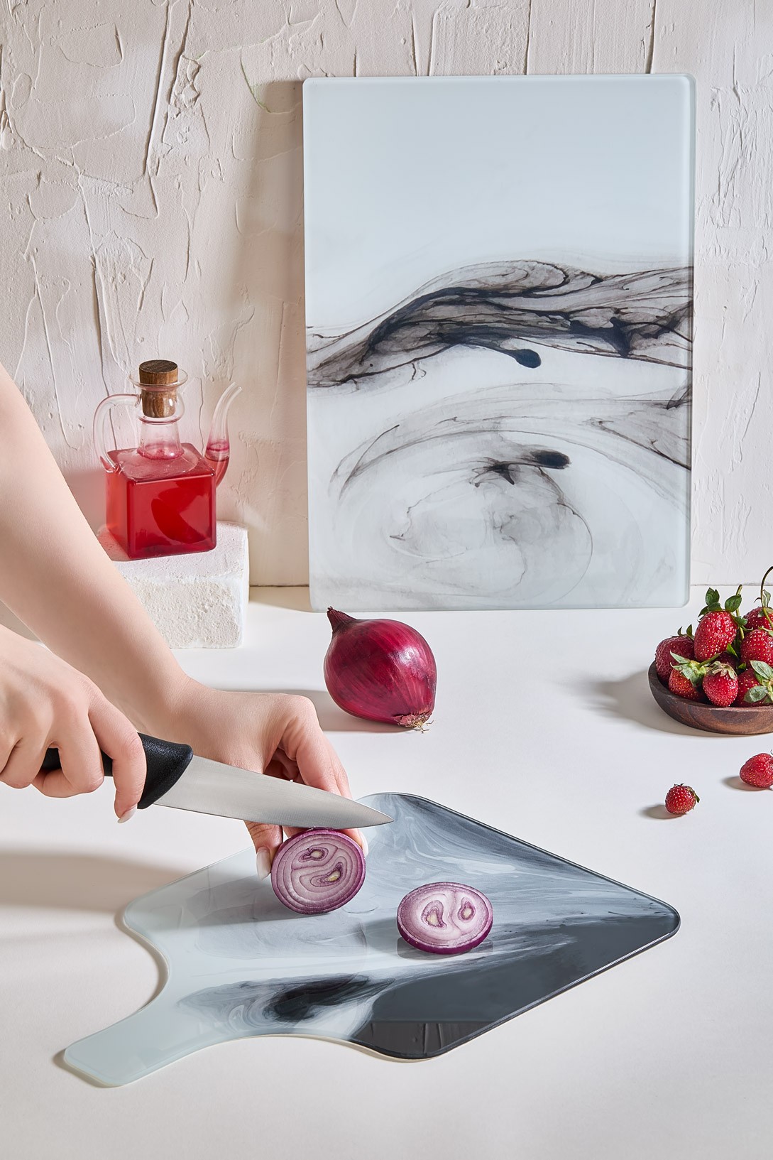 Marble 2'Li Cam Kesme Tahtası Seti - 25x35 - Isıya Dayanıklı Kırılmaz Kesme Tahtası