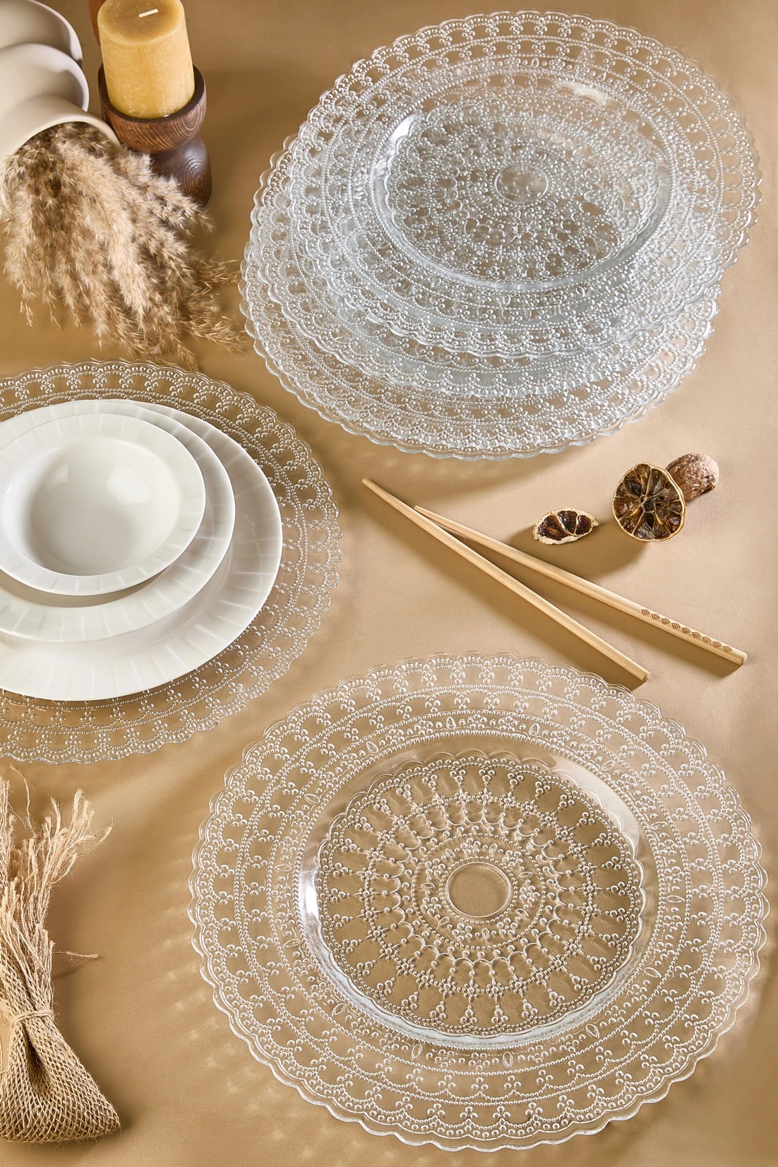 Pizzo 6'Lı Şeffaf Cam Supla Tabak Seti 32 CM