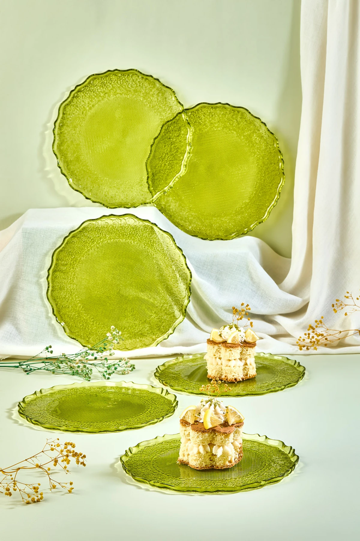 Goblen 6 Parça Pasta Servis Tabağı Seti - Açık Yeşil Sarı