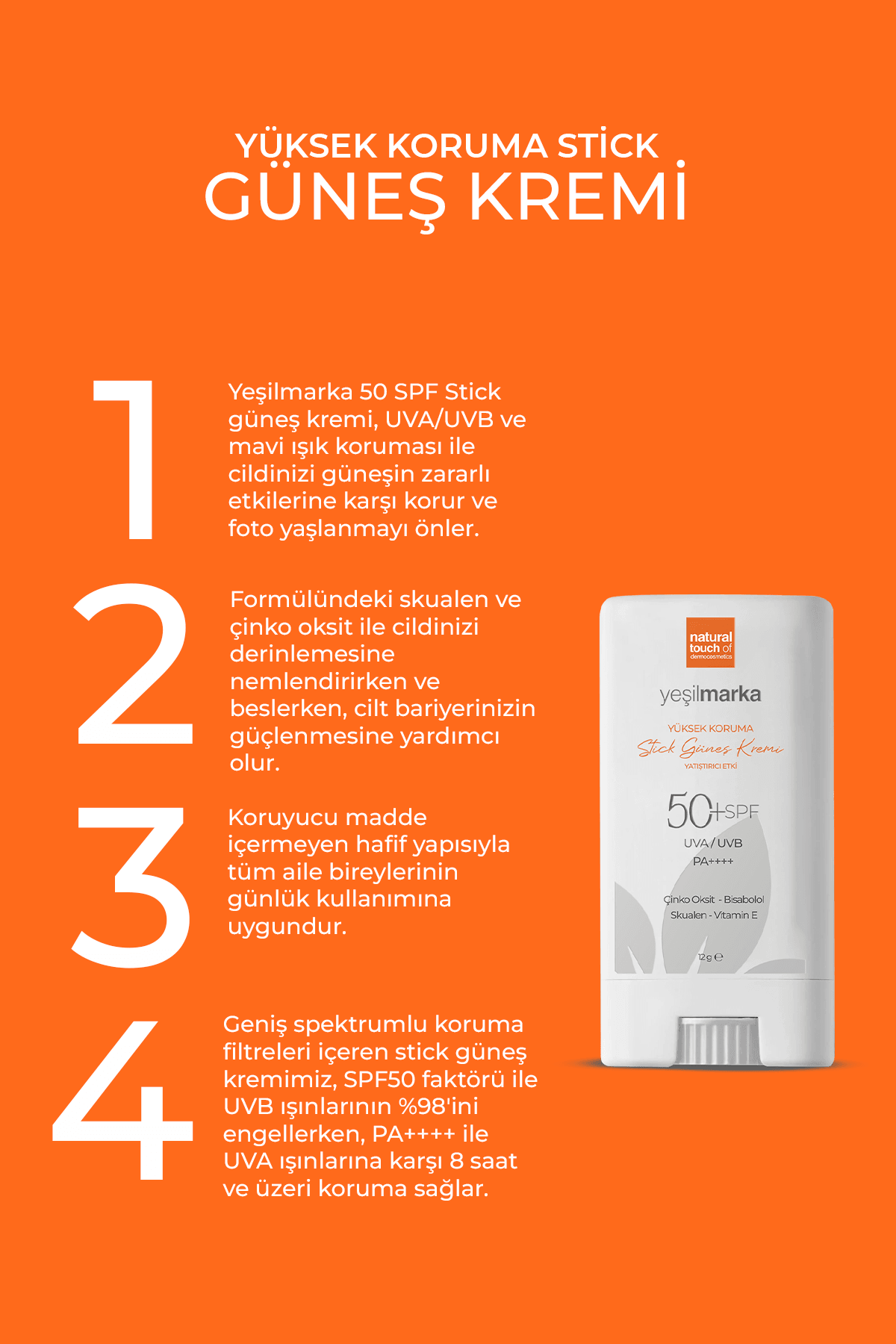 Stick Güneş Kremi 50 Faktör (SPF) Mineral Filtreli - Yatıştırıcı Etki