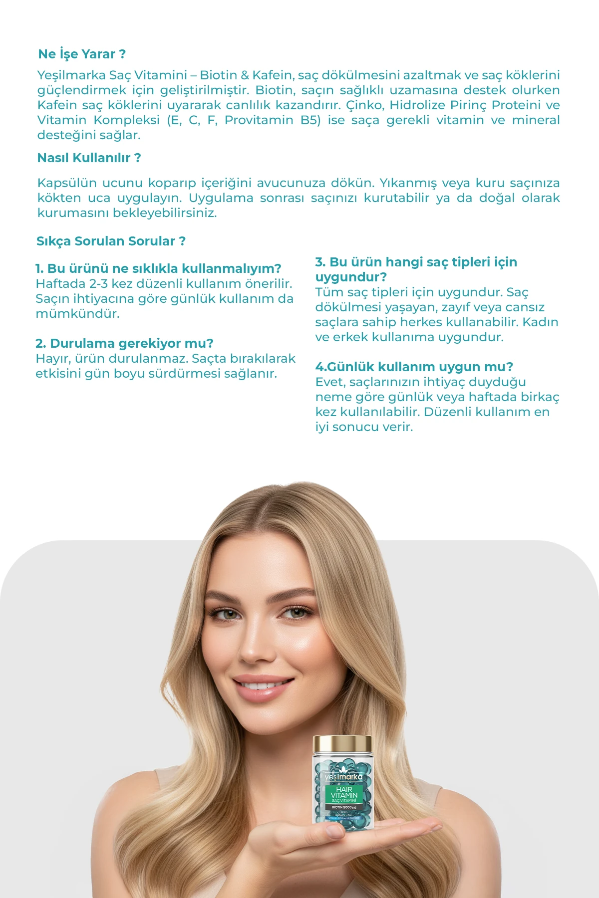 Saç Vitamini - Biotin 5000 & Kafein - Kır, Uygula & Parla!
