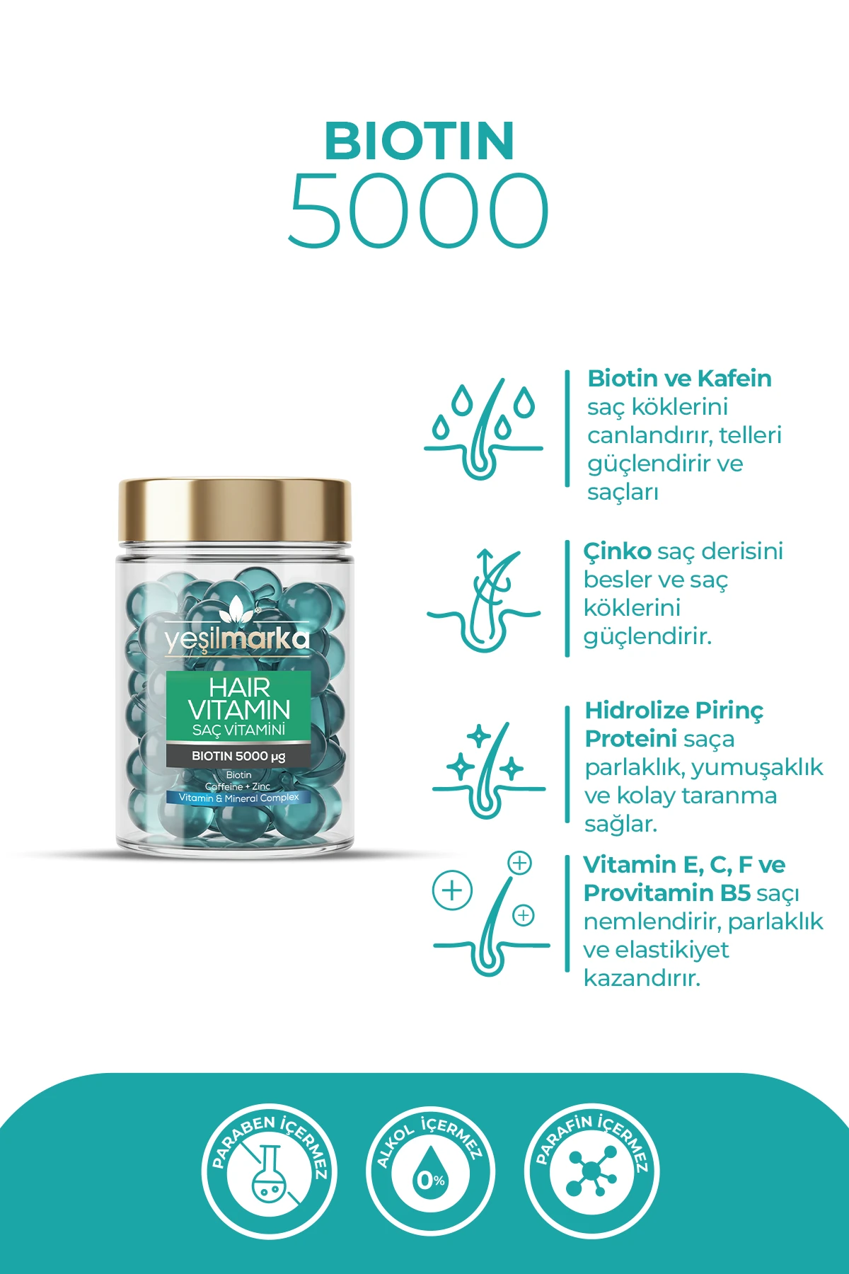Saç Vitamini - Biotin 5000 & Kafein - Kır, Uygula & Parla!
