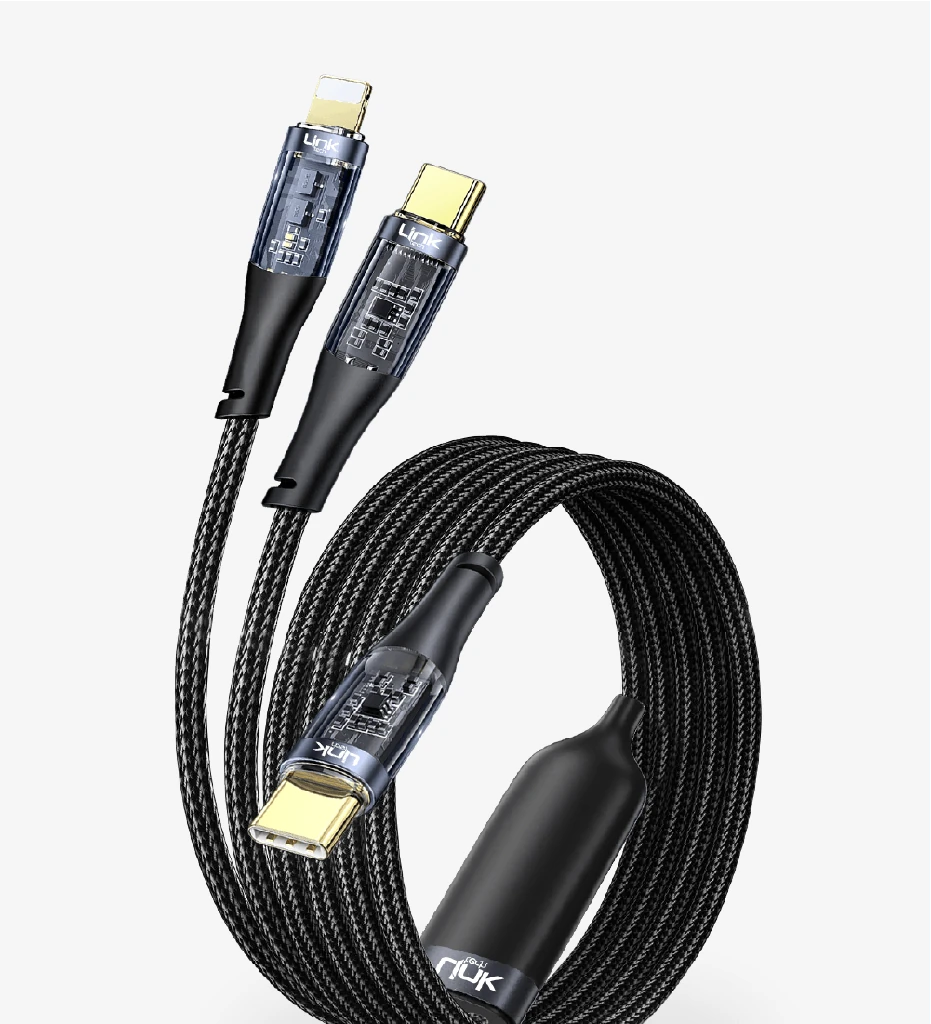 K674 2in1 Şeffaf 130cm 60W Tip-C → (Tip-C + Lightning) Data Kablosu