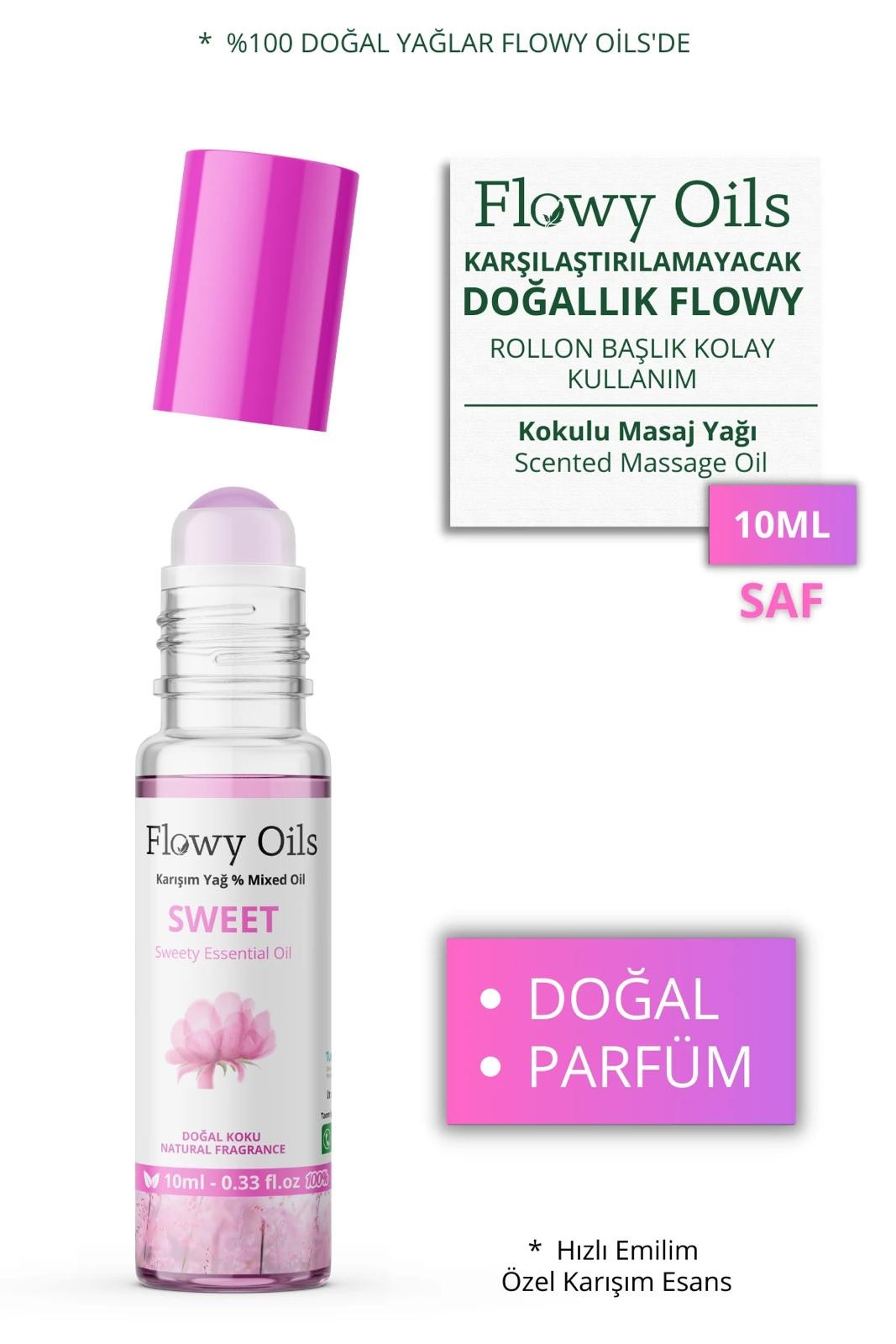 Sweet Doğal Karışım Esansiyel Yağ Uçucu Yağ Karışımı Etkili Koku, Esans Doğal Roll-On 10ml