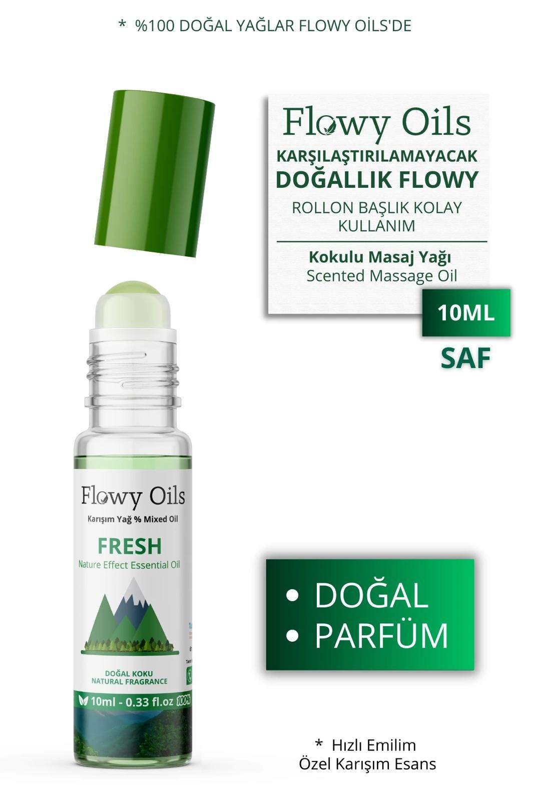 Fresh Doğal Karışım Esansiyel Yağ Uçucu Yağ Karışımı Etkili Koku, Esans Doğal Roll-On 10ml