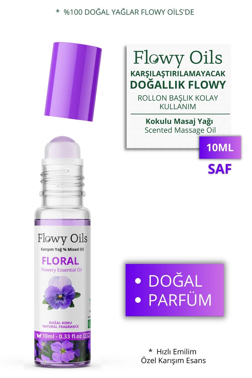 Floral Doğal Karışım Esansiyel Yağ Uçucu Yağ Karışımı Etkili Koku, Esans Doğal Roll-On 10ml