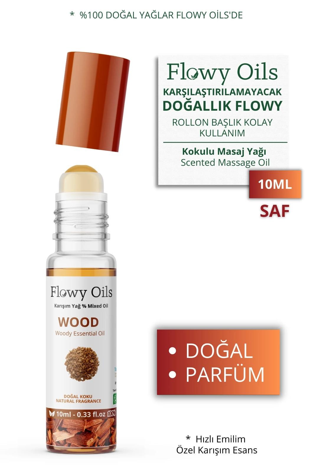 Wood Doğal Karışım Esansiyel Yağ Uçucu Yağ Karışımı Etkili Koku, Esans Doğal Roll-On 10ml