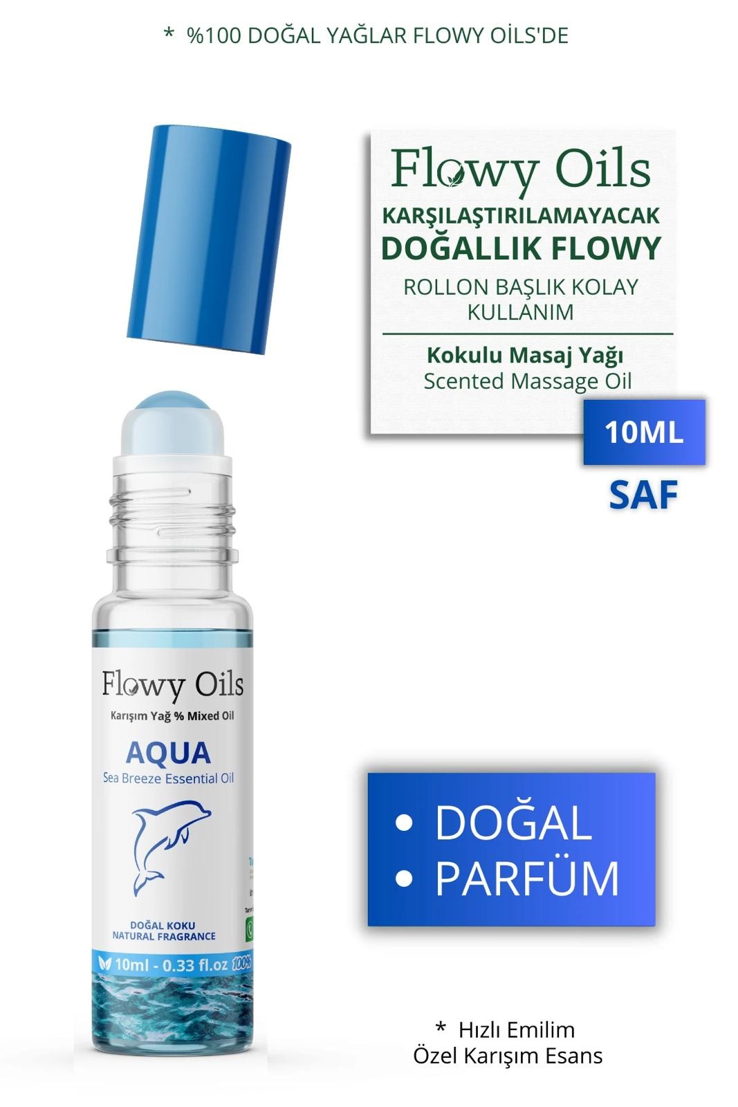 Aqua Doğal Karışım Esansiyel Yağ Uçucu Yağ Karışımı Etkili Koku, Esans Doğal Roll-On 10ml