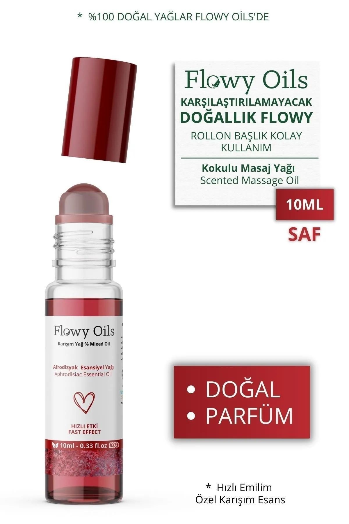 Flowy Oils Afrodizyak Özel Karışım Esansiyel Yağ Uçucu Yağ Karışımı Afrodizyak Etkili Koku, Esans Doğal 10ml