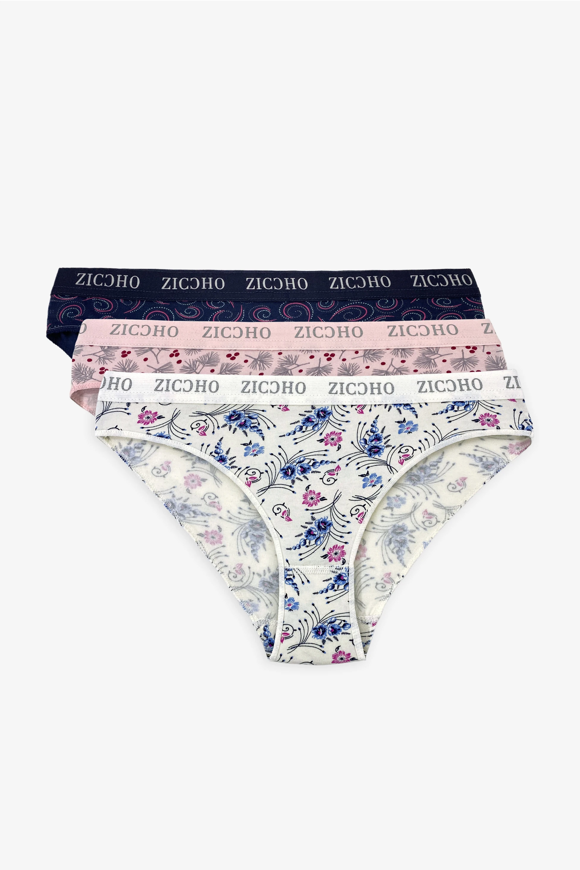 Pamuklu Ve Likralı Desenli Bikini Külot 3'lü Paket - Çiçekli