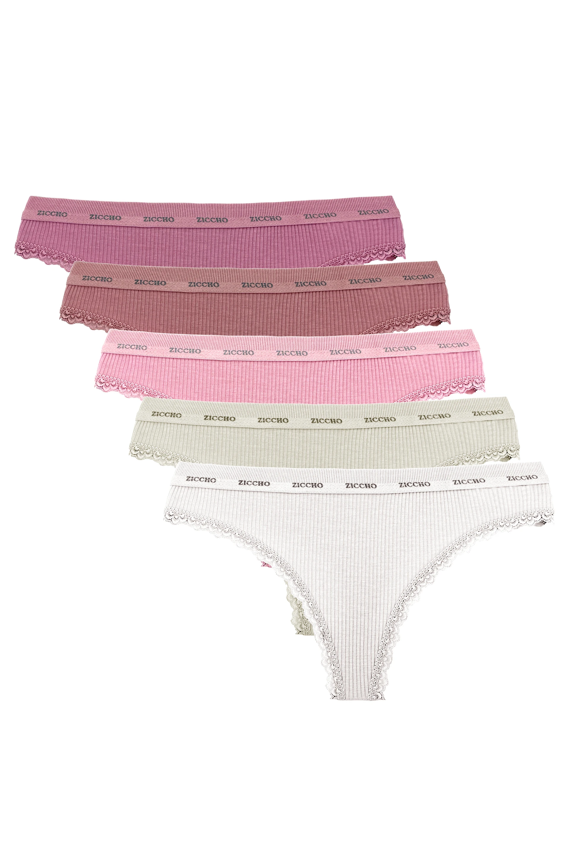 Kadın Pamuklu ve Likralı Fitilli Tanga Külot 5'li Kutulu Paket
