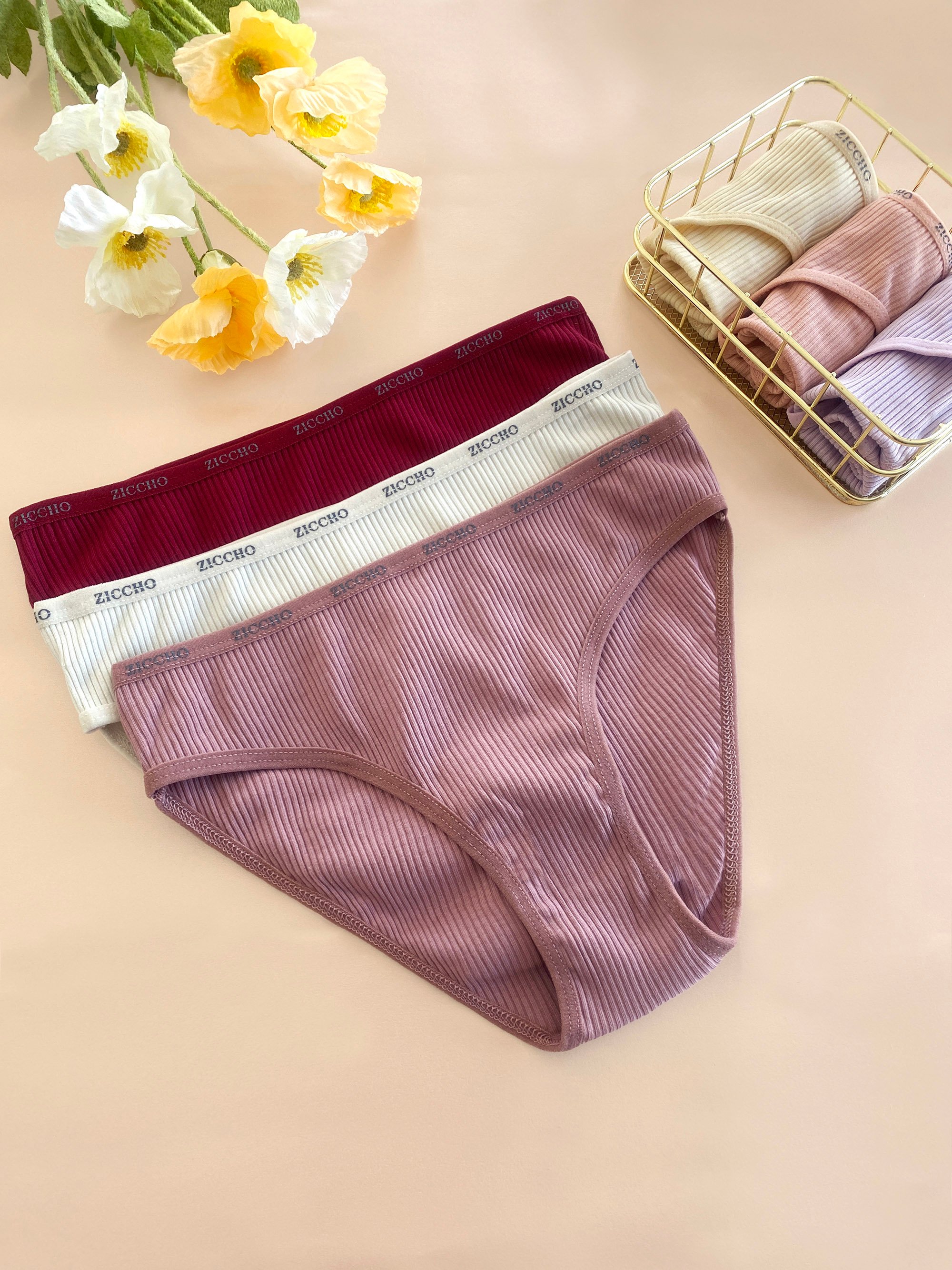 3'lü Paket Fitilli Pamuk Kumaş Külot Set - Canlı