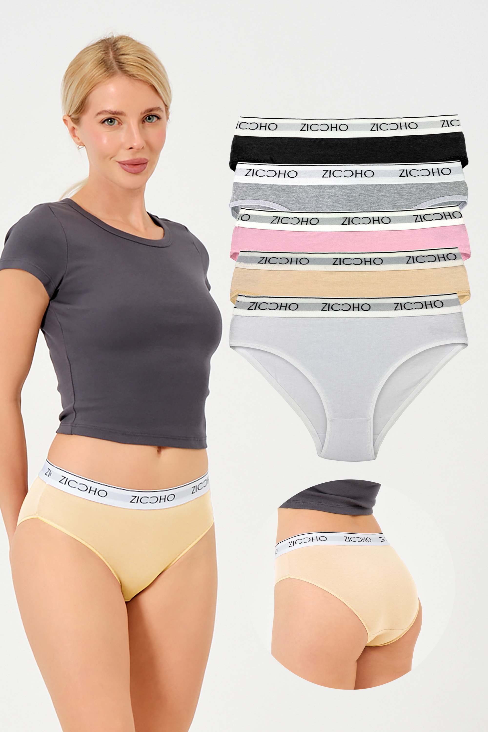 5'li Pamuklu Logo Baskılı Lastik Detaylı Slip Külot