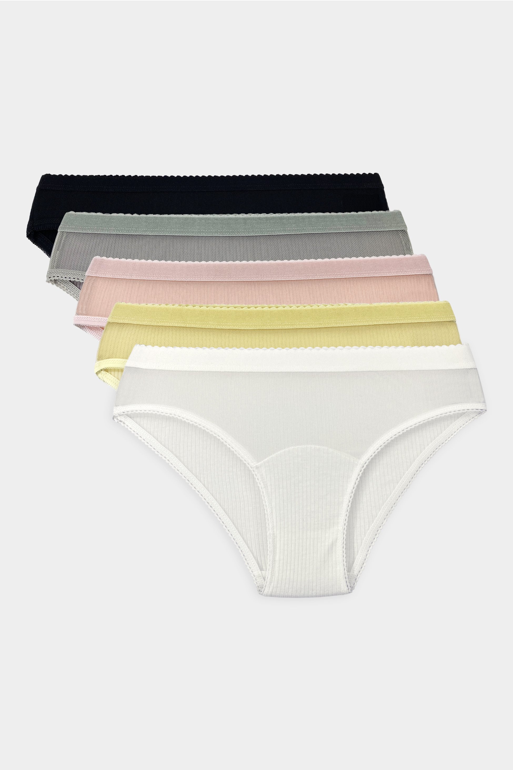 Transparan Tül Detaylı 5'li Set Kutulu Kadın Bikini Külot