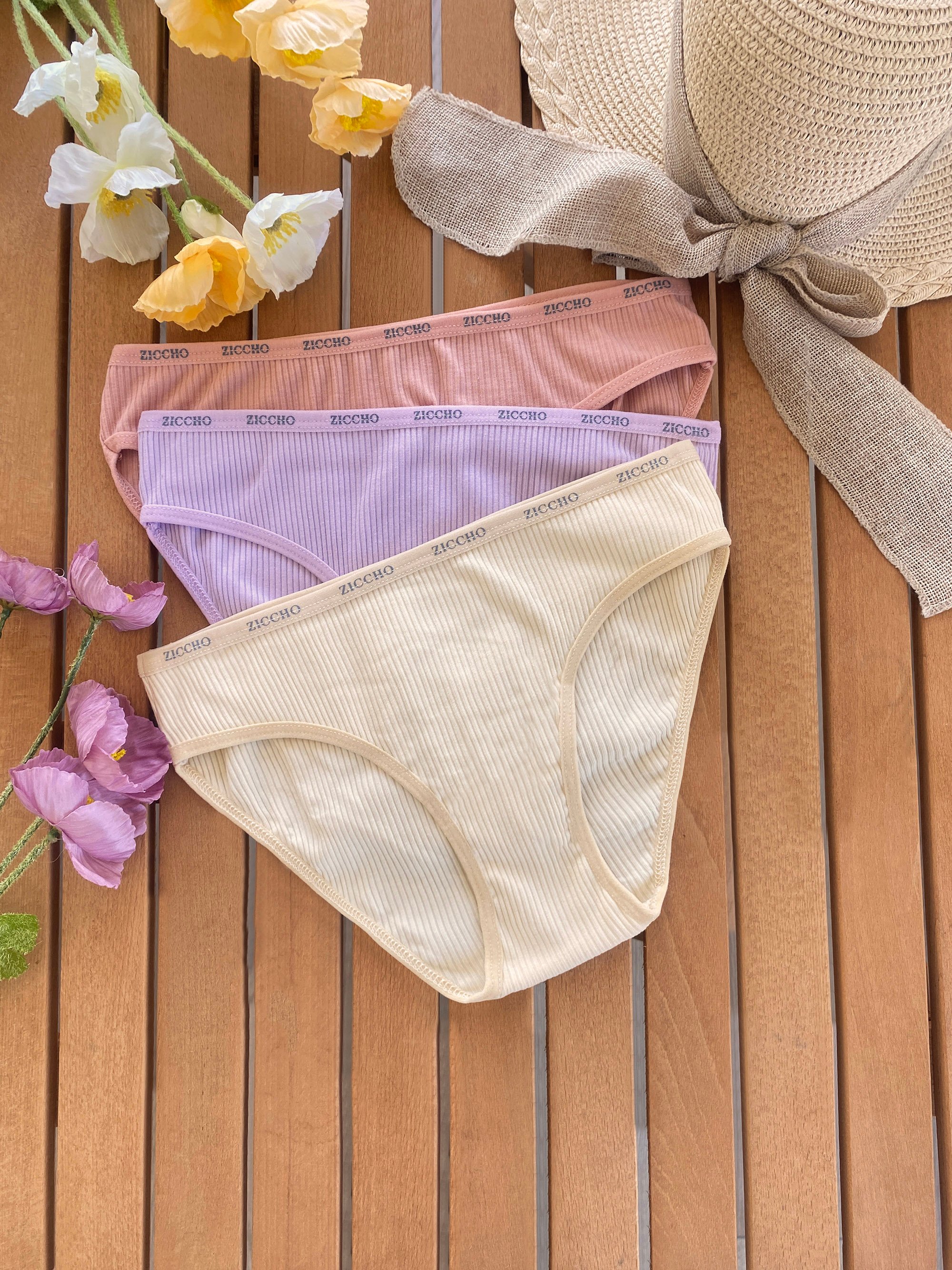 3'lü Paket Fitilli Pamuk Kumaş Külot Set - Pastel