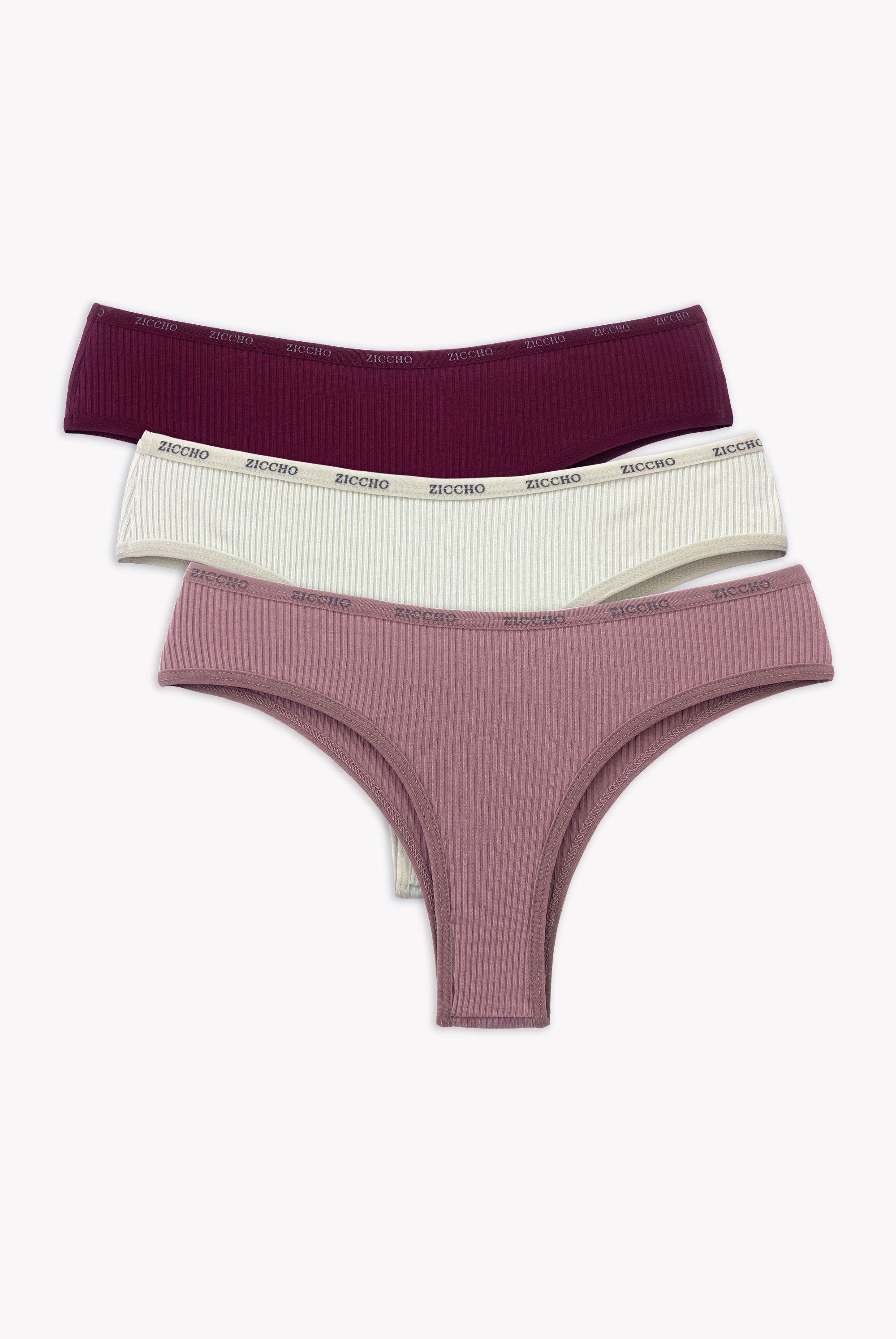 3'lü Paket Fitilli Pamuk Kumaş Brazilian Külot Set