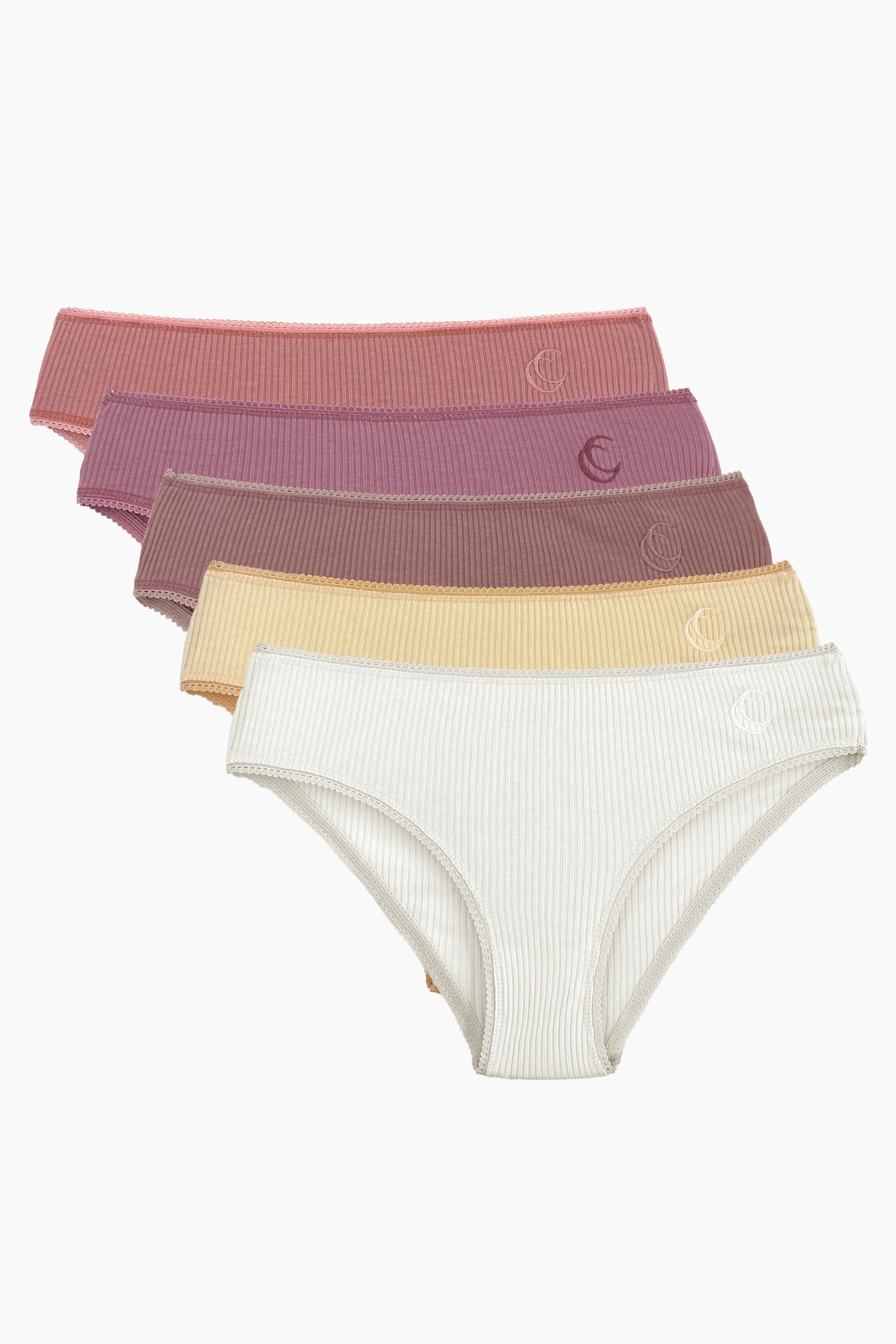 Kutulu 5 Adet Nakış Detaylı Fitilli Bikini Külot Set