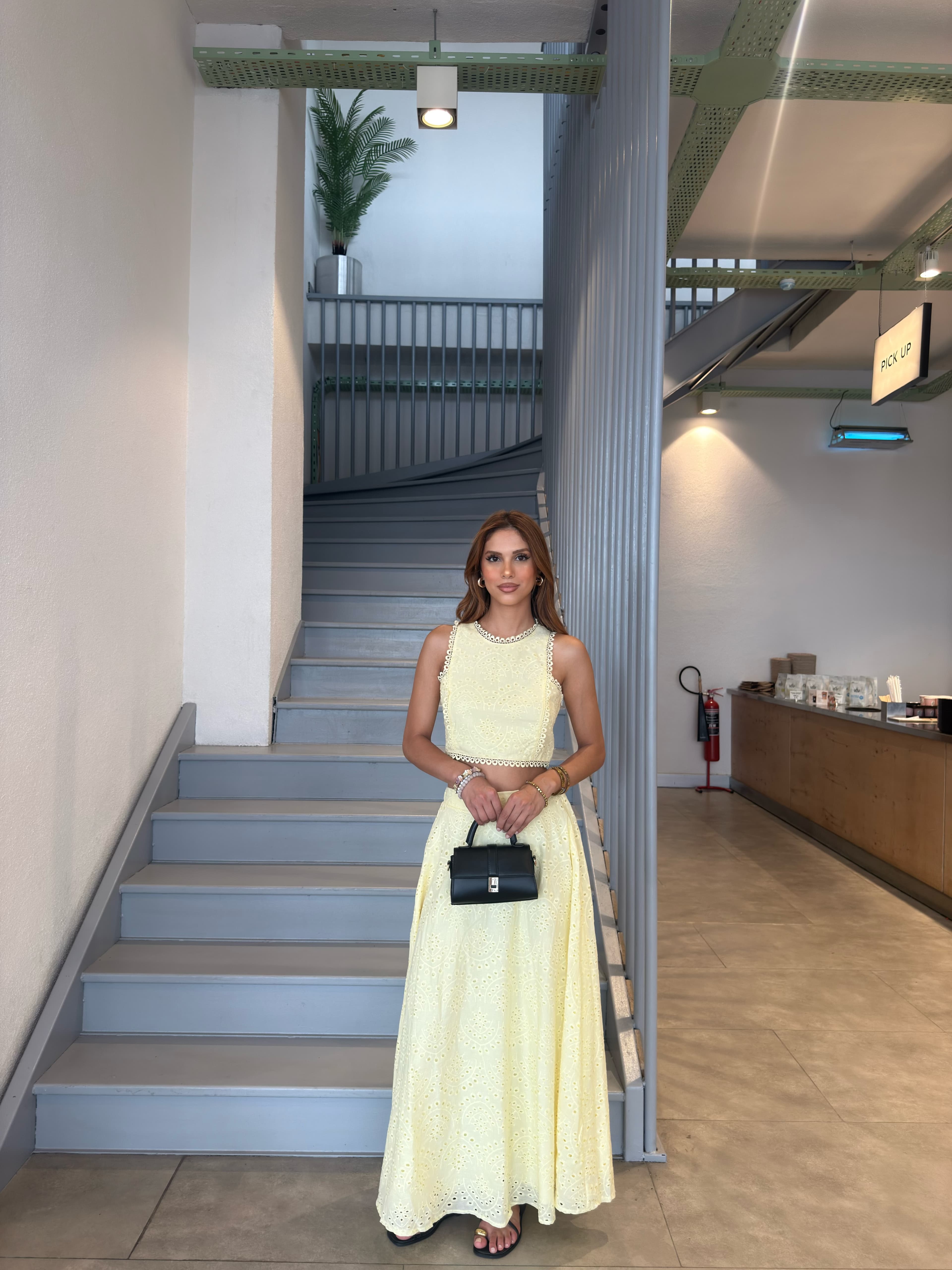 Fisto Etekli Crop Takım  - SARI