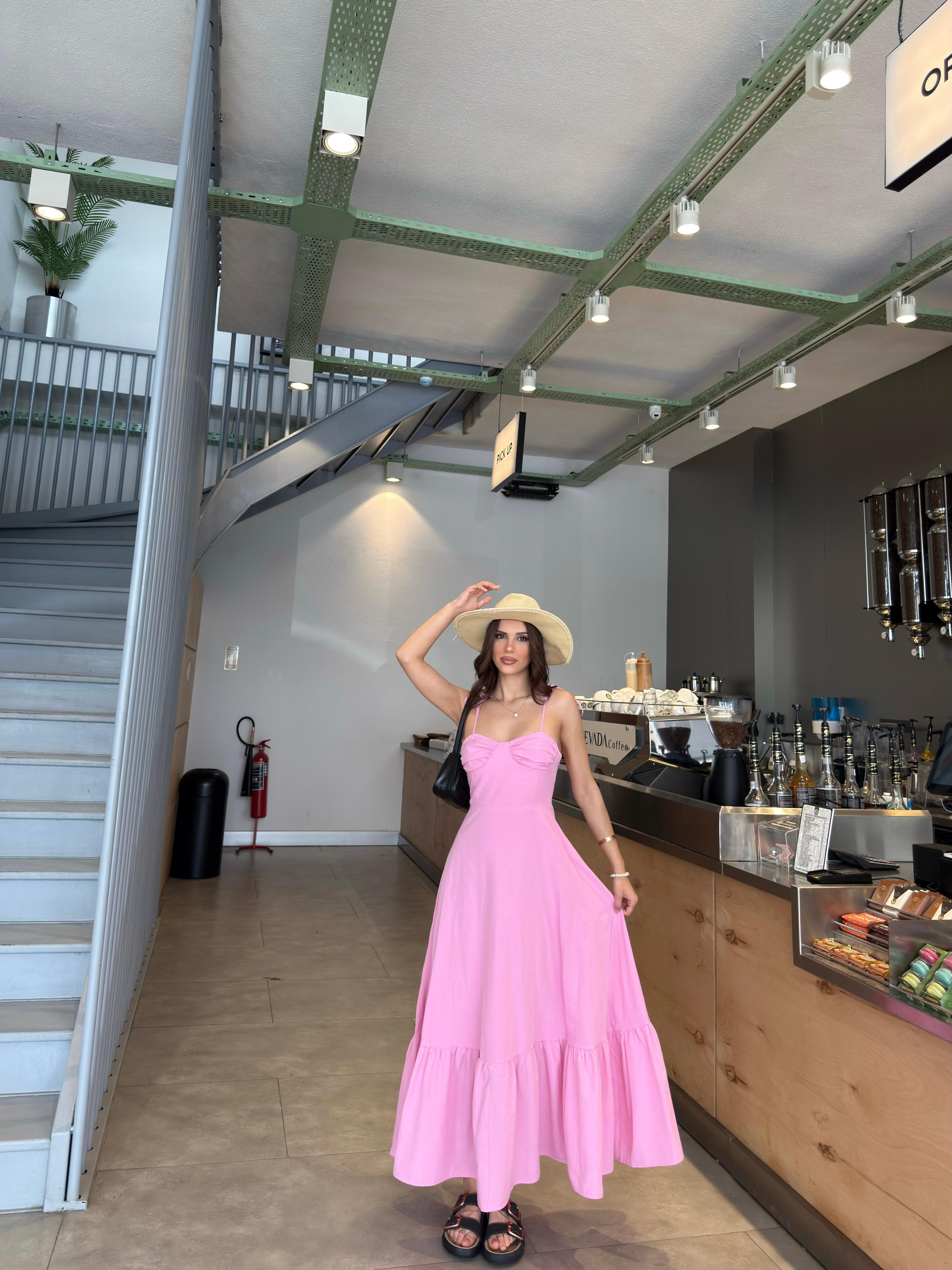 Askılı Model Elbise  - PEMBE