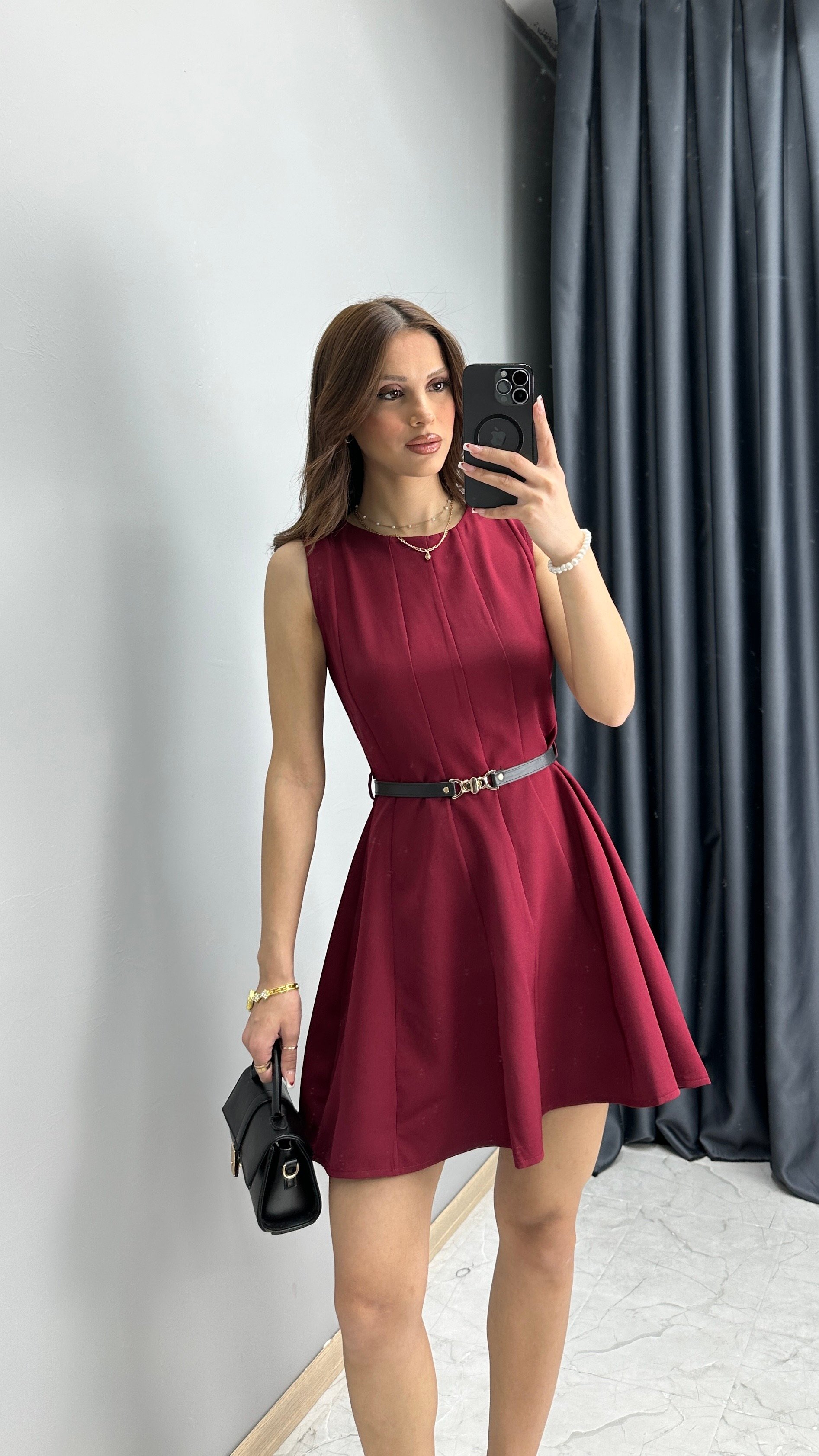 Kemerli Mini Elbise 