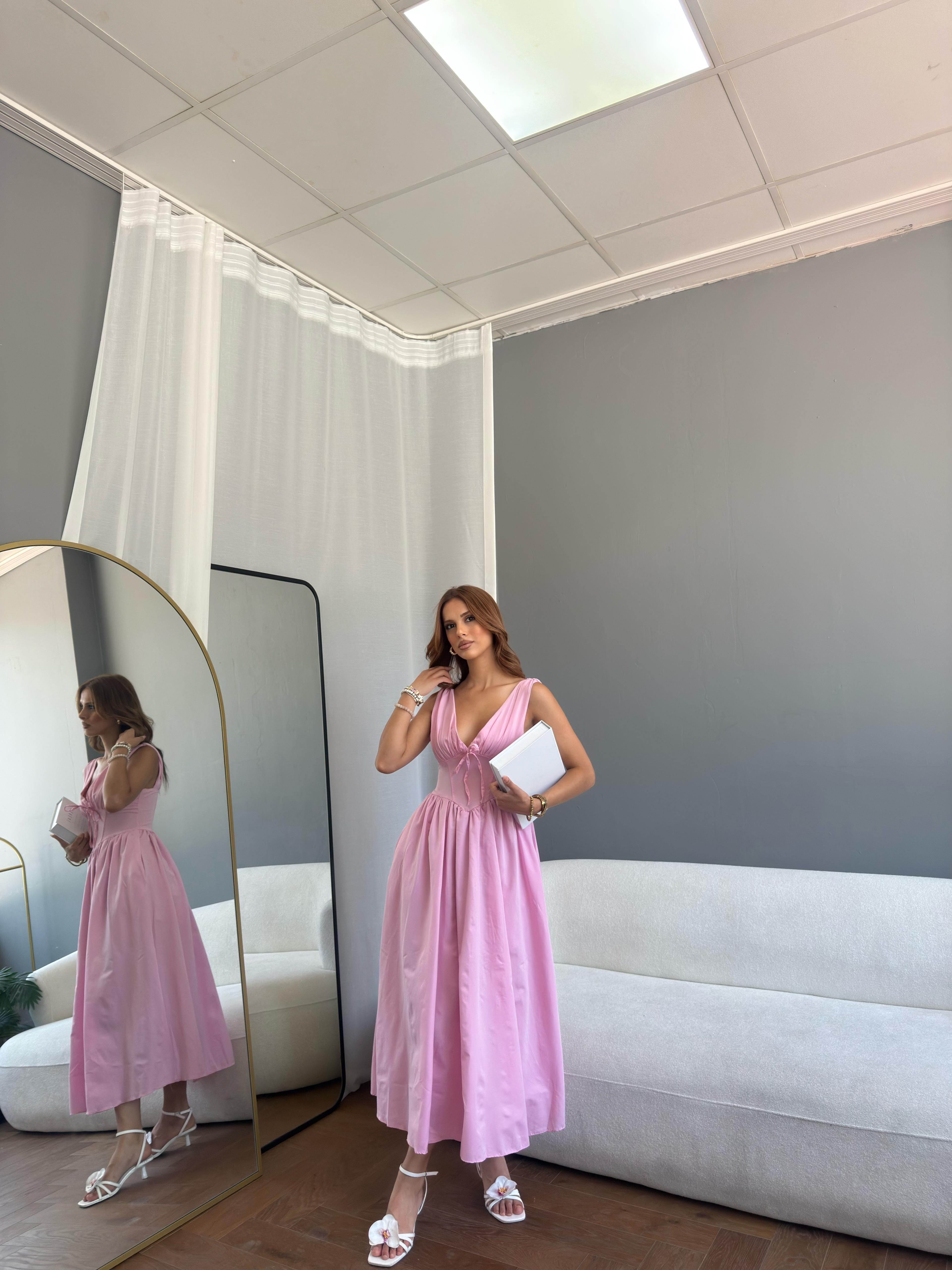 Korse Detaylı Elbise - PEMBE