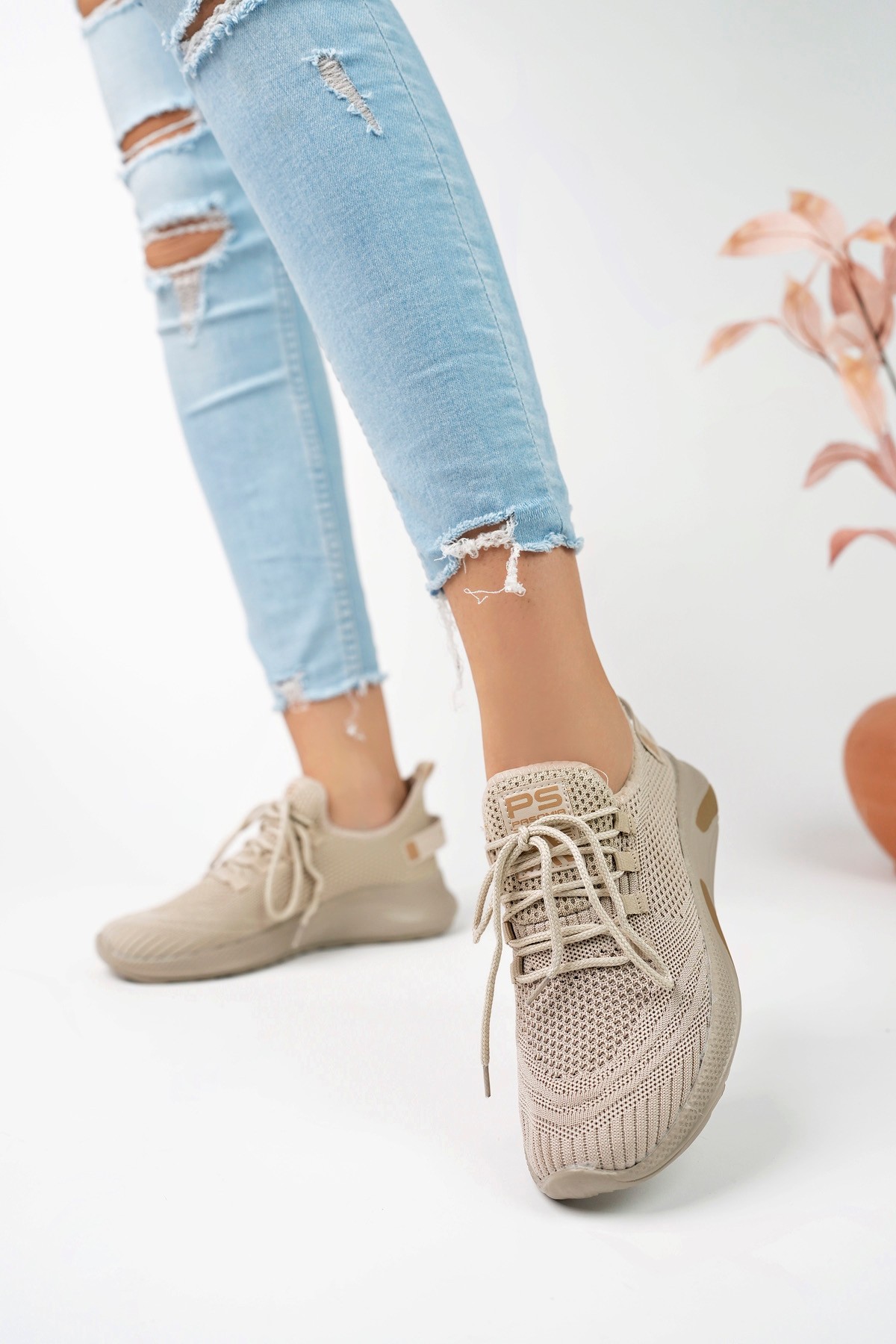 Unisex Triko Sneaker Rahat Hava Alabilen Kokusuz Spor Ayakkabı 4555 - Nude