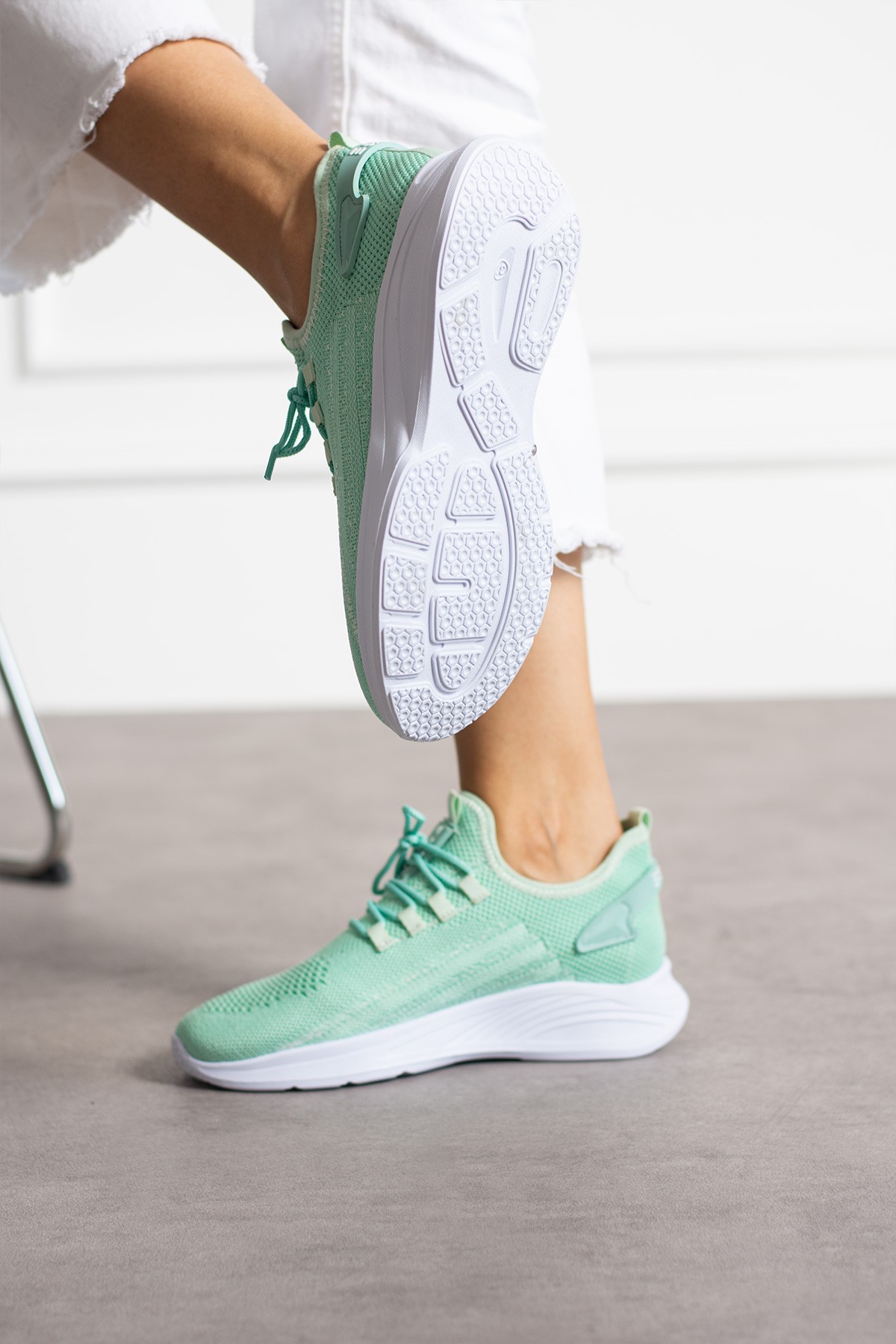 Unisex Yıkanabilir Rahat Hava Alabilen Kokusuz Triko Spor Ayakkabı Sneaker 015 - Mint Yeşili Beyaz