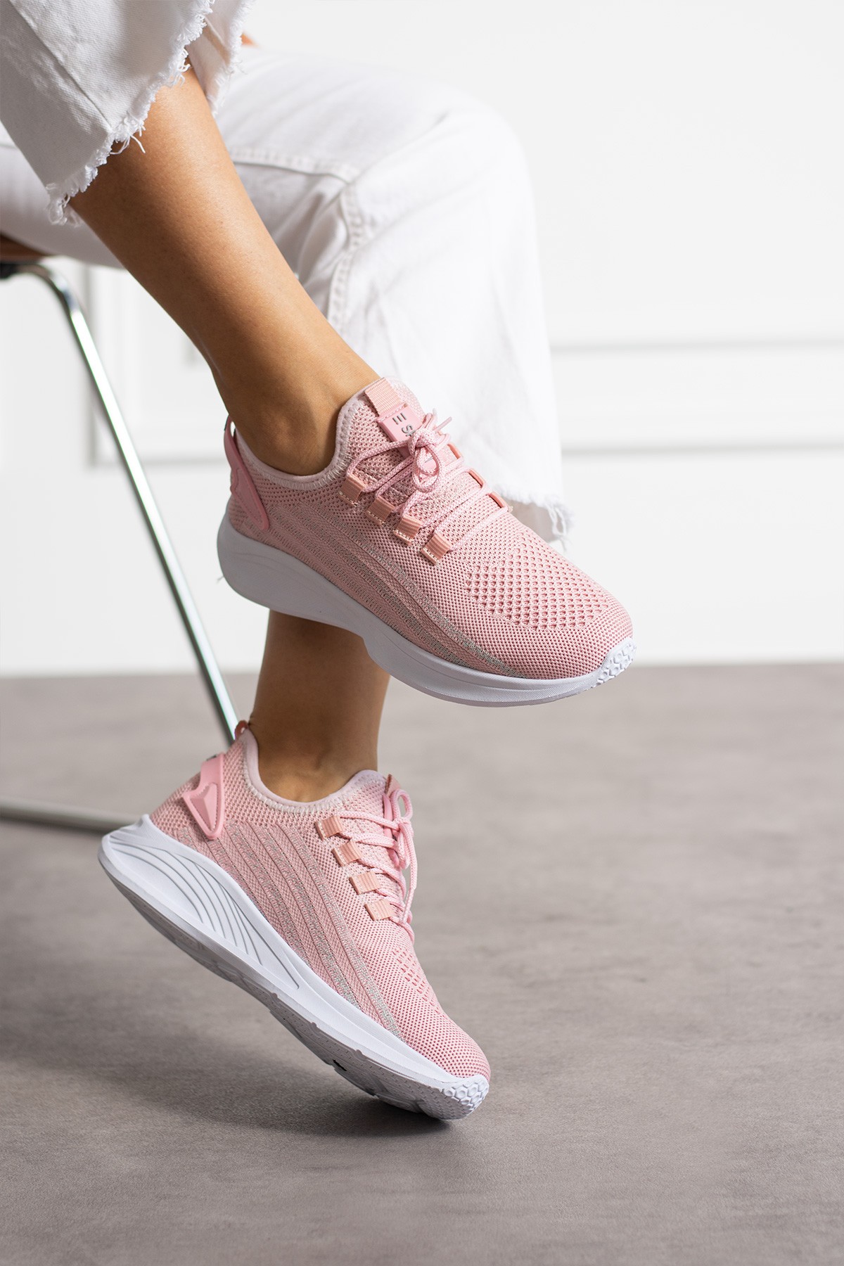 Unisex Yıkanabilir Rahat Hava Alabilen Kokusuz Triko Spor Ayakkabı Sneaker 015 - Pembe  Buz