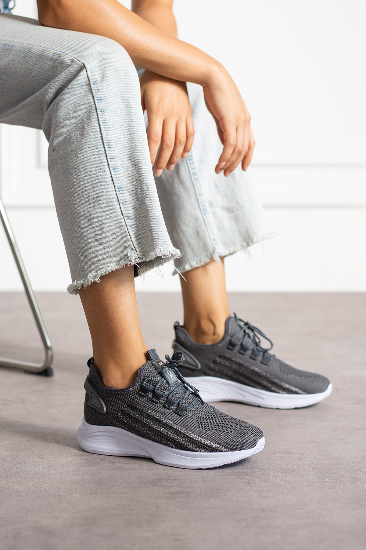 Unisex Yıkanabilir Rahat Hava Alabilen Kokusuz Triko Spor Ayakkabı Sneaker 015 - Füme Buz