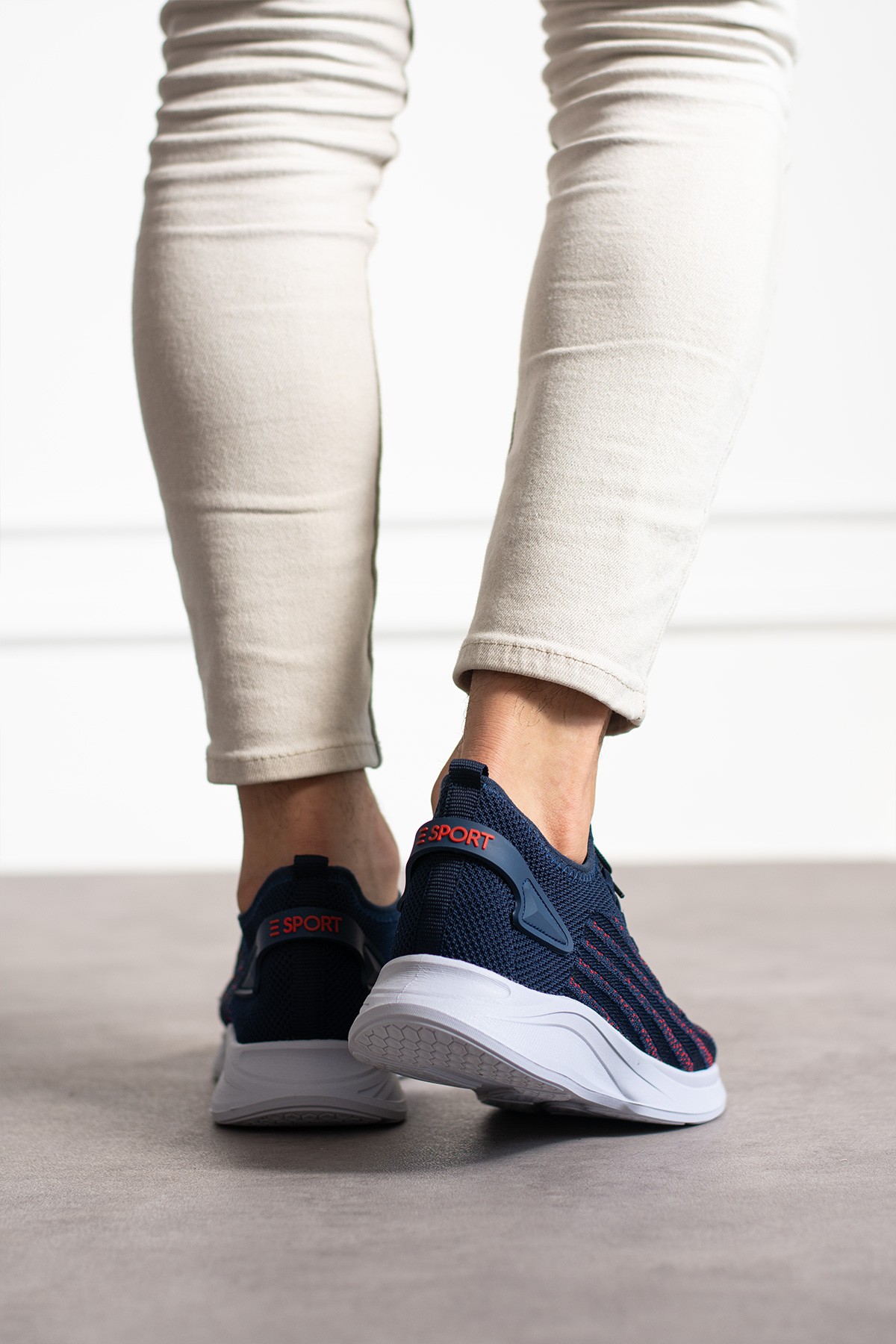 Unisex Yıkanabilir Rahat Hava Alabilen Kokusuz Triko Spor Ayakkabı Sneaker 015 - Lacivert Kırmızı