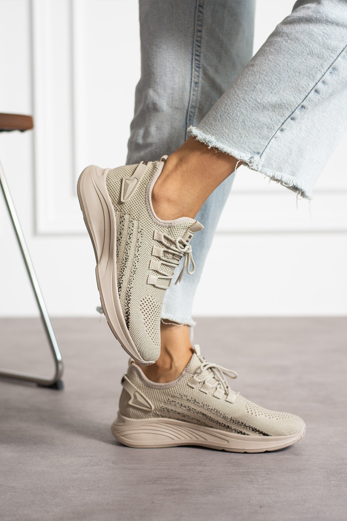 Unisex Yıkanabilir Rahat Hava Alabilen Kokusuz Triko Spor Ayakkabı Sneaker 015 - Bej