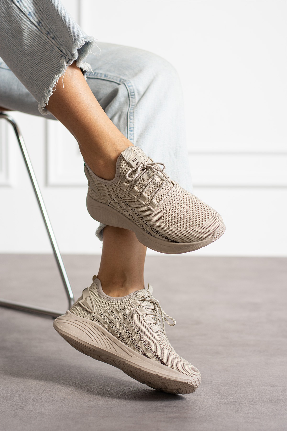 Unisex Yıkanabilir Rahat Hava Alabilen Kokusuz Triko Spor Ayakkabı Sneaker 015 - Bej