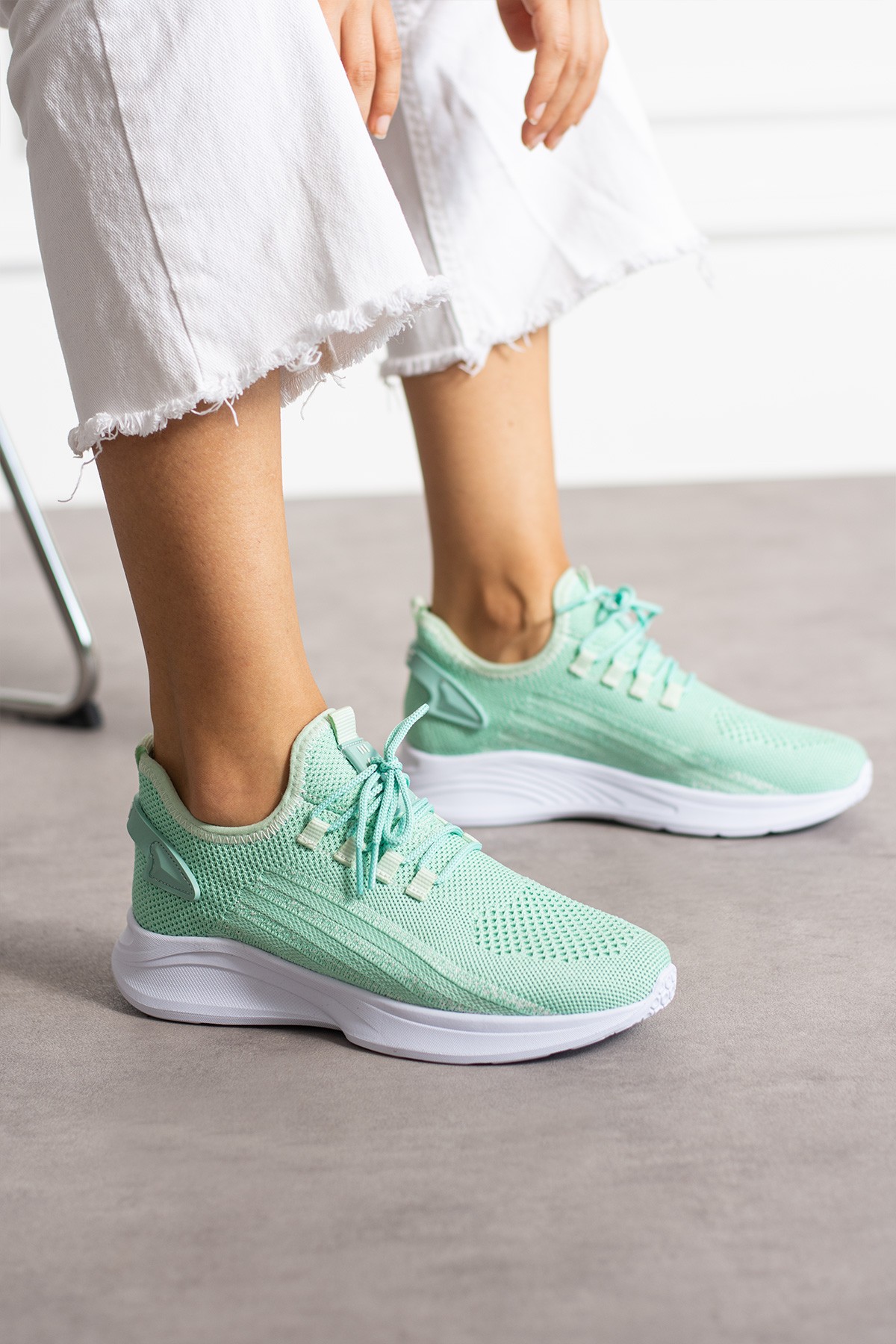 Unisex Yıkanabilir Rahat Hava Alabilen Kokusuz Triko Spor Ayakkabı Sneaker 015 - Mint Yeşili Beyaz