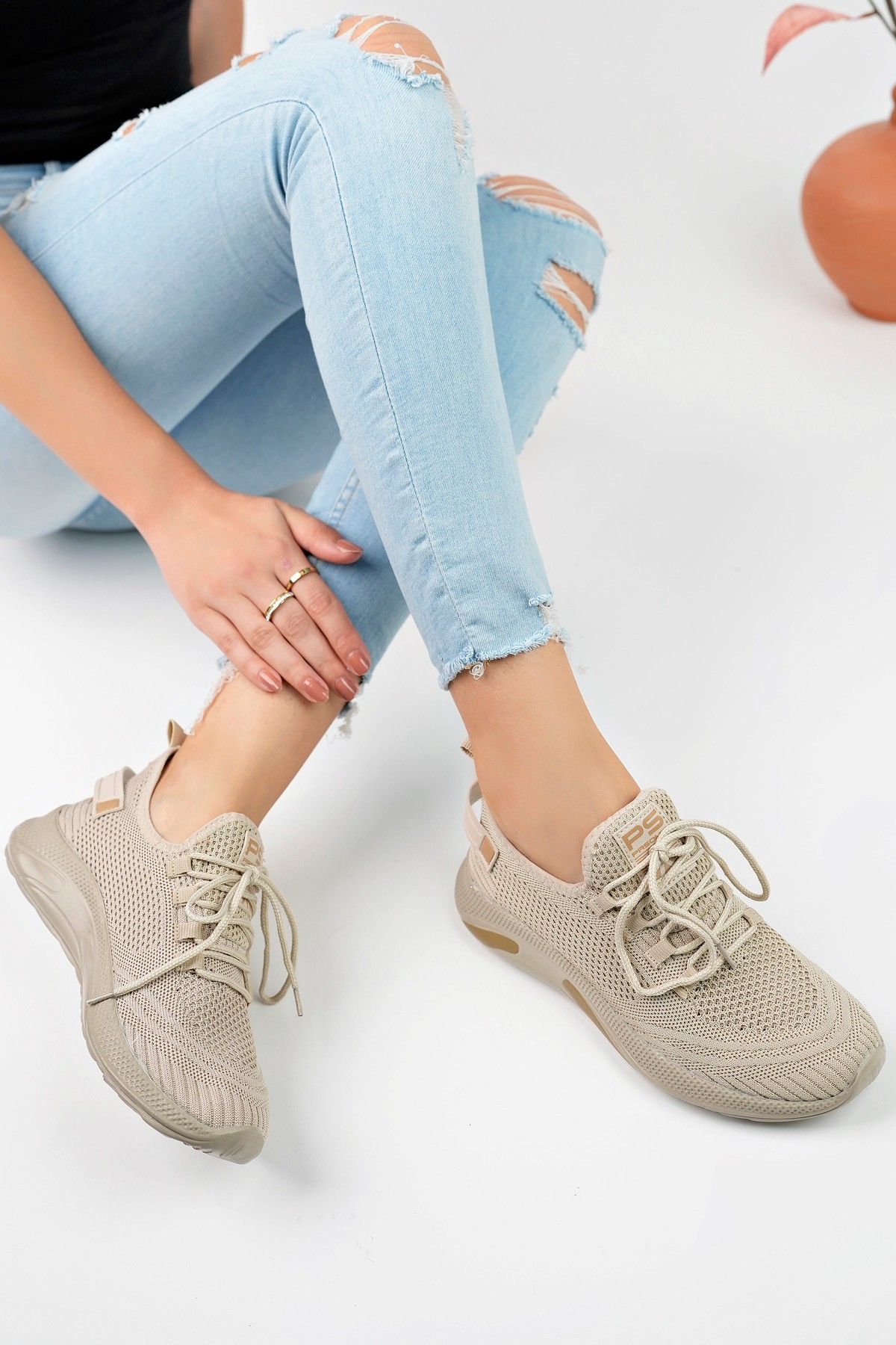 Unisex Triko Sneaker Rahat Hava Alabilen Kokusuz Spor Ayakkabı 4555 - Nude