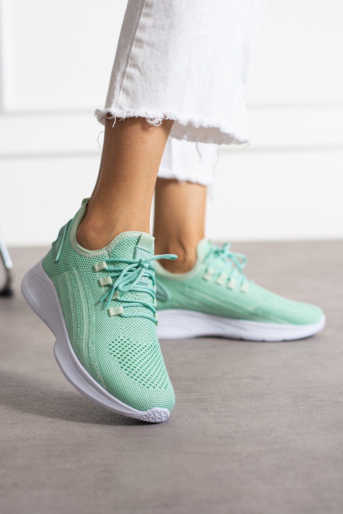 Unisex Yıkanabilir Rahat Hava Alabilen Kokusuz Triko Spor Ayakkabı Sneaker 015 - Mint Yeşili Beyaz