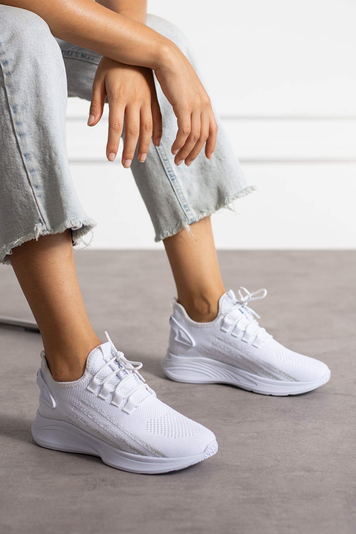 Unisex Yıkanabilir Rahat Hava Alabilen Kokusuz Triko Spor Ayakkabı Sneaker 015 - beyaz buz