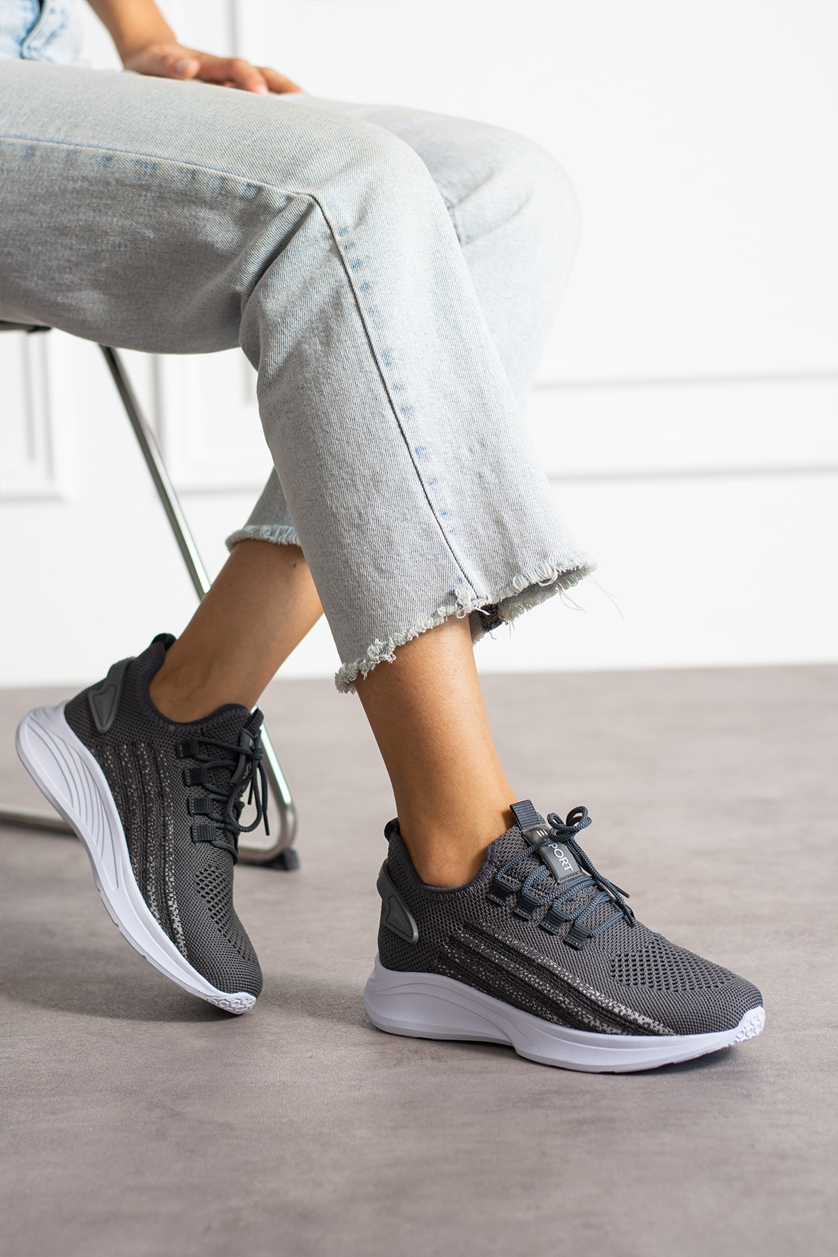Unisex Yıkanabilir Rahat Hava Alabilen Kokusuz Triko Spor Ayakkabı Sneaker 015 - Füme Buz
