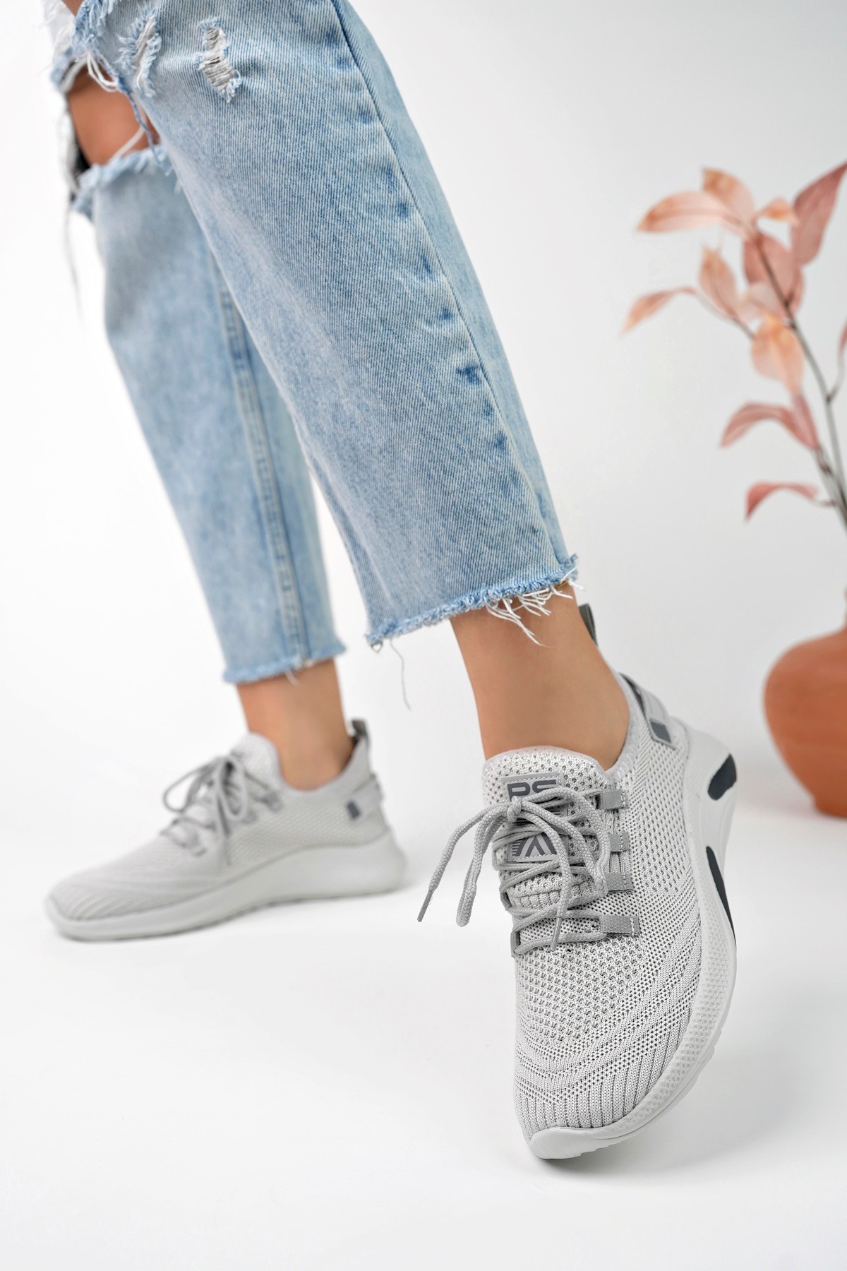 Unisex Triko Sneaker Rahat Hava Alabilen Kokusuz Spor Ayakkabı 4555 - Buz