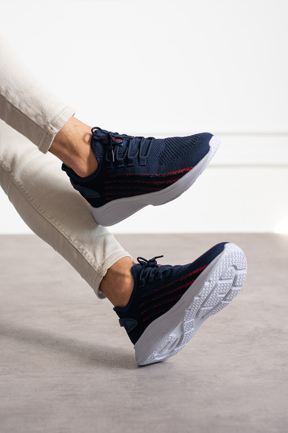 Unisex Yıkanabilir Rahat Hava Alabilen Kokusuz Triko Spor Ayakkabı Sneaker 015 - Lacivert Kırmızı