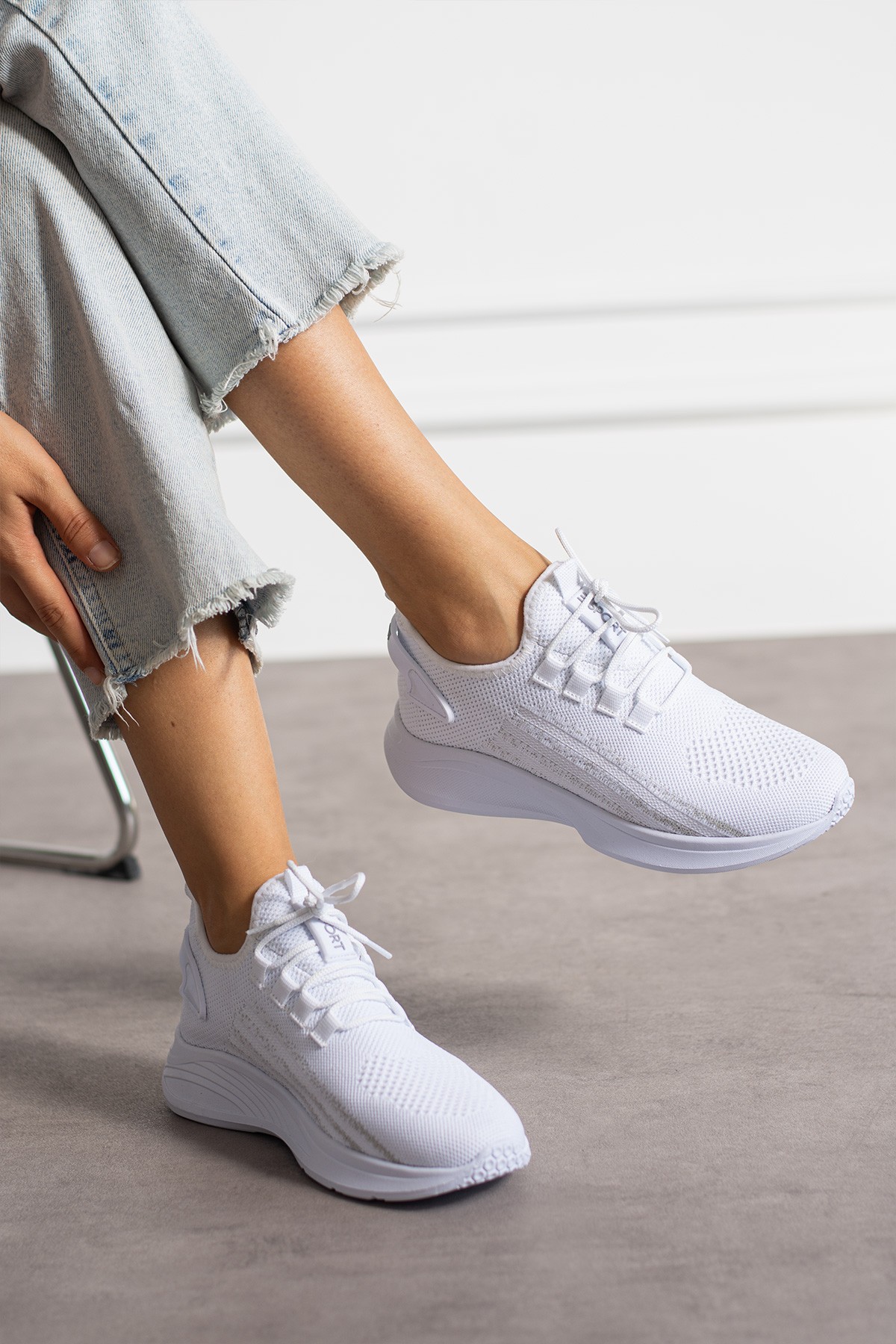 Unisex Yıkanabilir Rahat Hava Alabilen Kokusuz Triko Spor Ayakkabı Sneaker 015 - beyaz buz