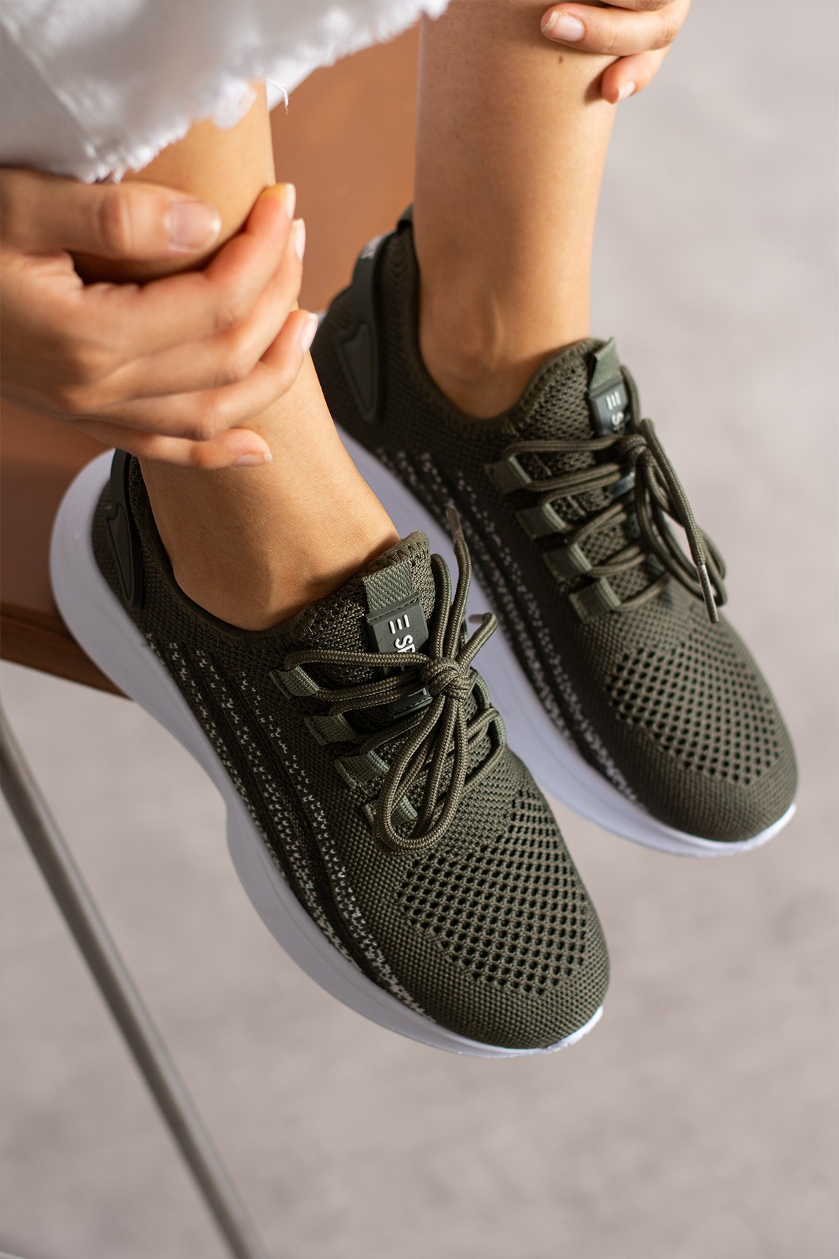 Unisex Yıkanabilir Rahat Hava Alabilen Kokusuz Triko Spor Ayakkabı Sneaker 015 - Haki Buz