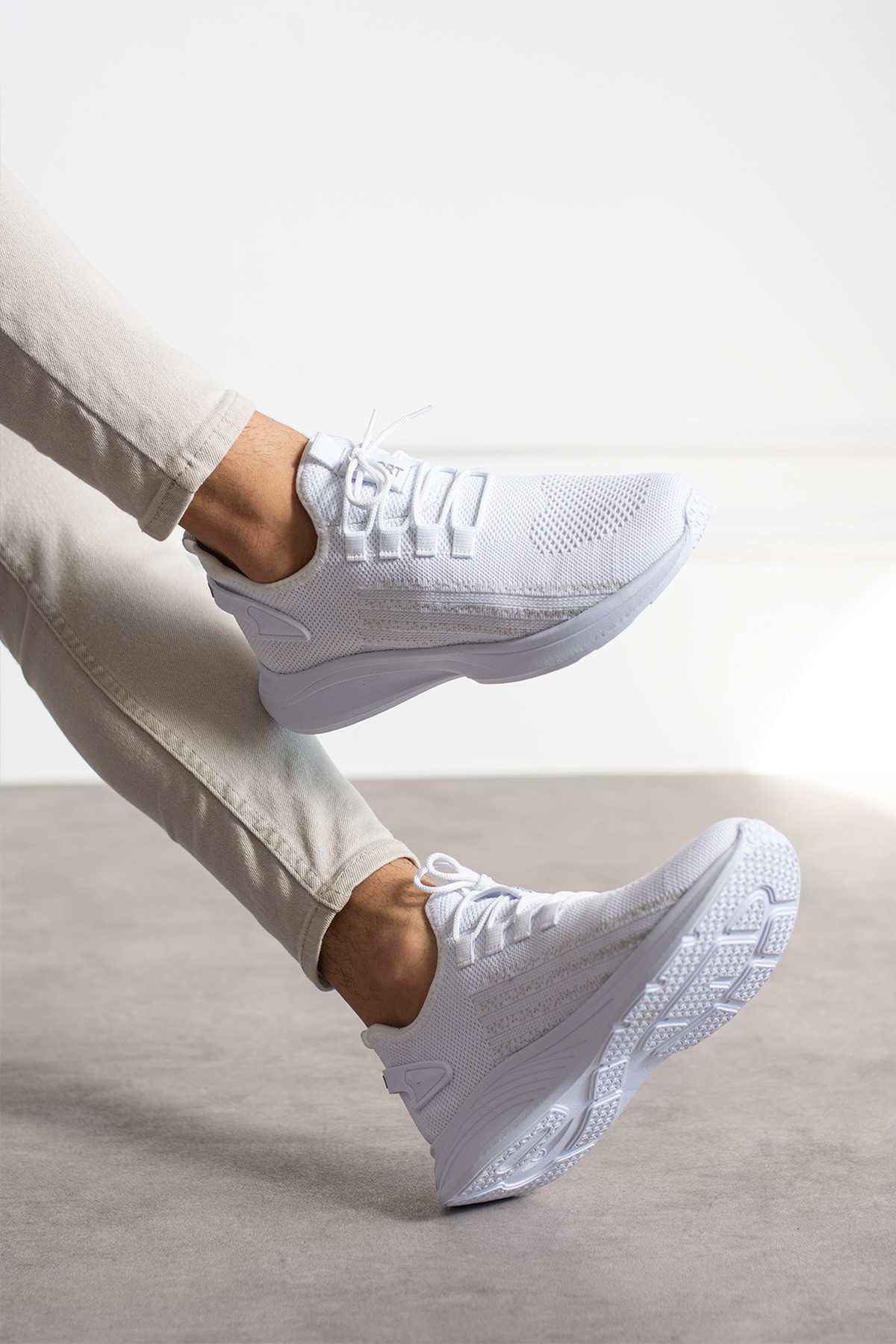 Unisex Yıkanabilir Rahat Hava Alabilen Kokusuz Triko Spor Ayakkabı Sneaker 015 - beyaz buz