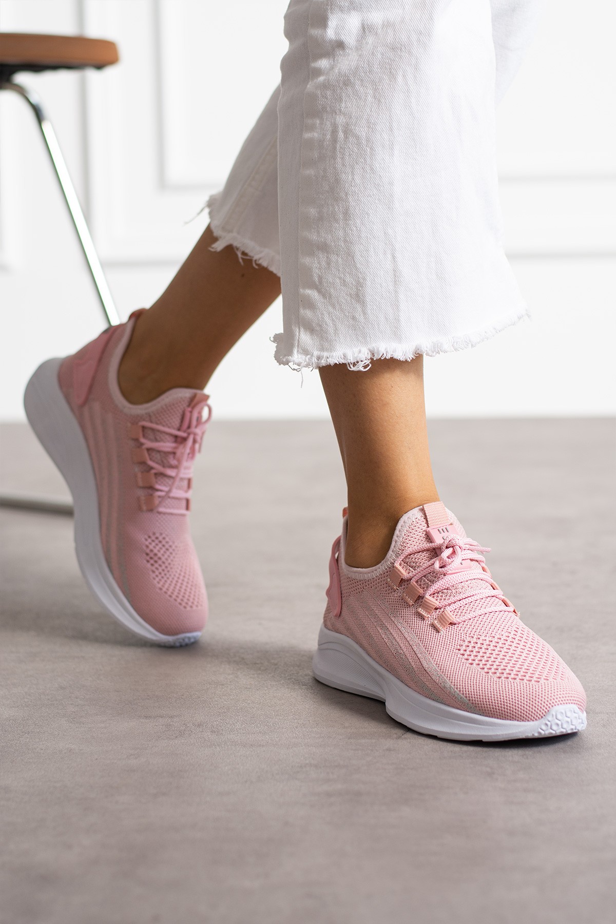 Unisex Yıkanabilir Rahat Hava Alabilen Kokusuz Triko Spor Ayakkabı Sneaker 015 - Pembe  Buz
