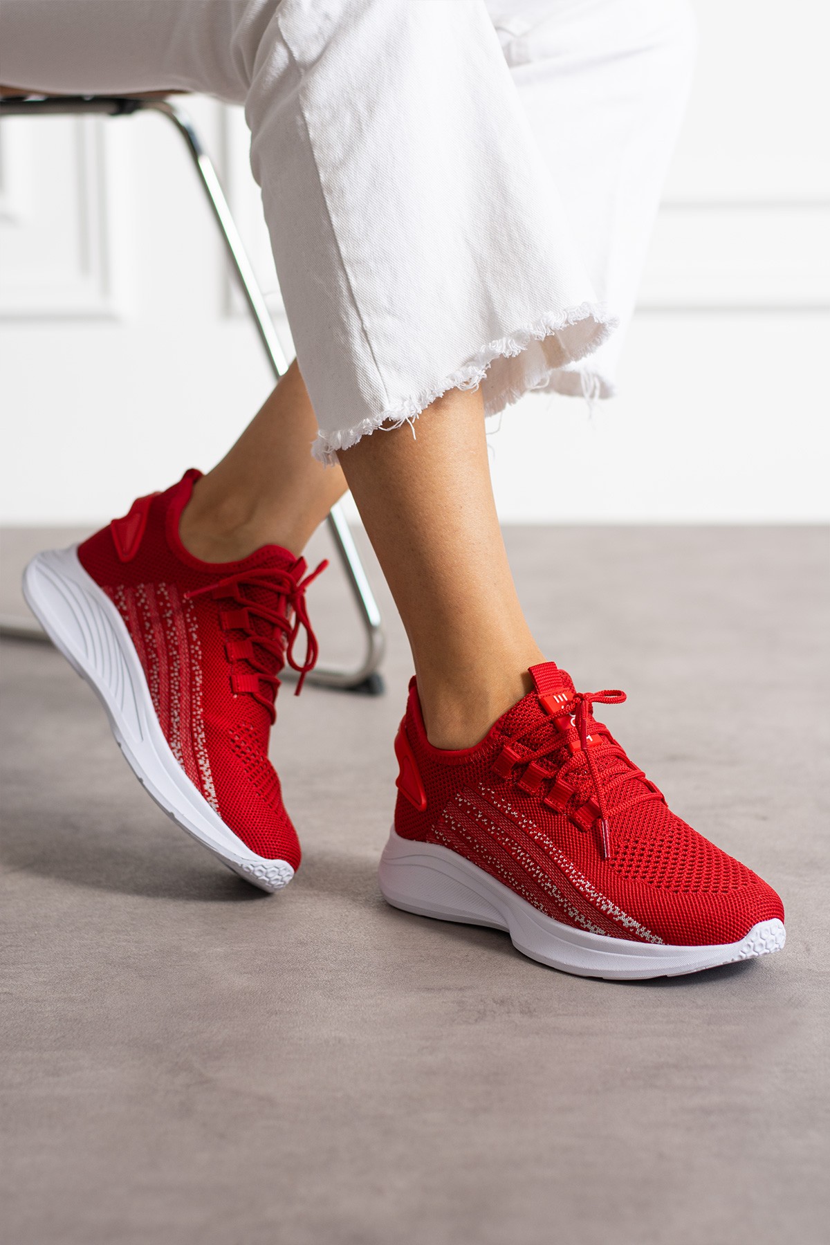 Unisex Yıkanabilir Rahat Hava Alabilen Kokusuz Triko Spor Ayakkabı Sneaker 015 - Kırmızı Buz