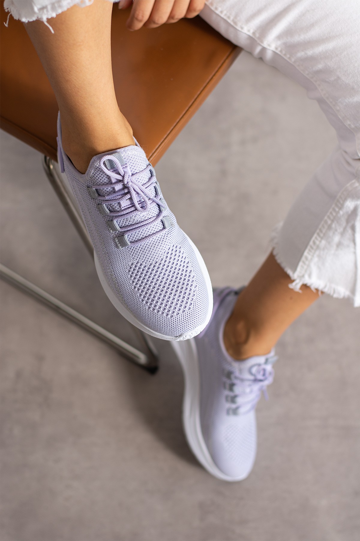 Unisex Yıkanabilir Rahat Hava Alabilen Kokusuz Triko Spor Ayakkabı Sneaker 015 - Lila Buz