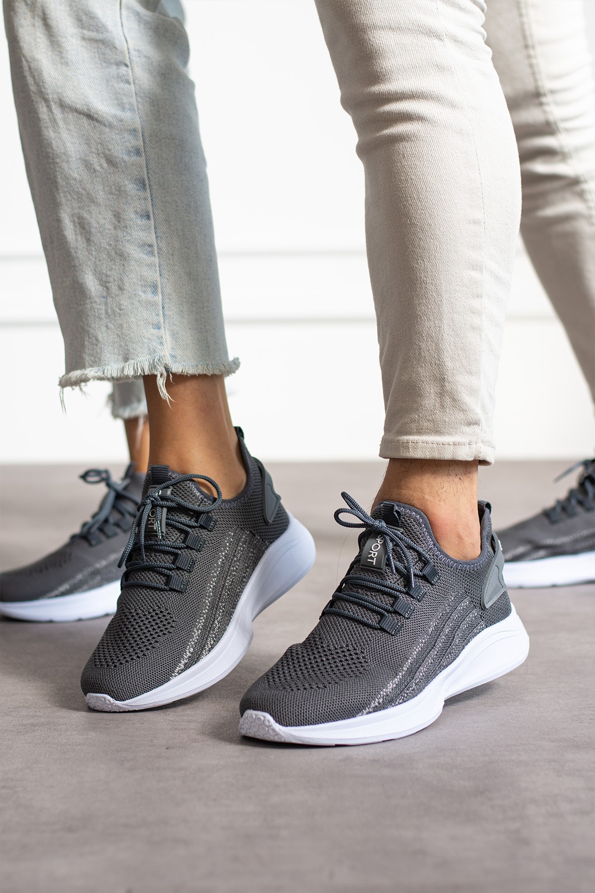 Unisex Yıkanabilir Rahat Hava Alabilen Kokusuz Triko Spor Ayakkabı Sneaker 015 - Füme Buz