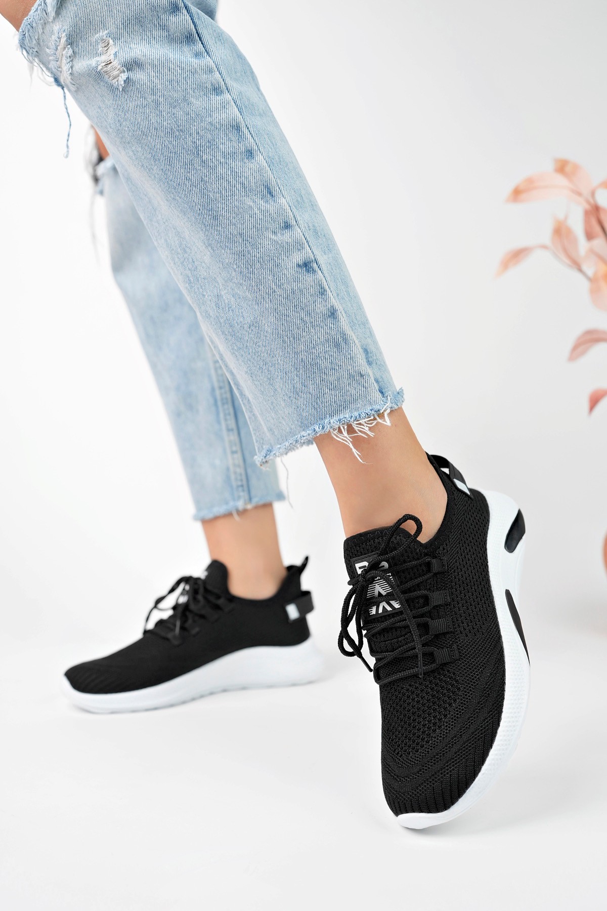 Unisex Triko Sneaker Rahat Hava Alabilen Kokusuz Spor Ayakkabı 4555 - Siyah Beyaz