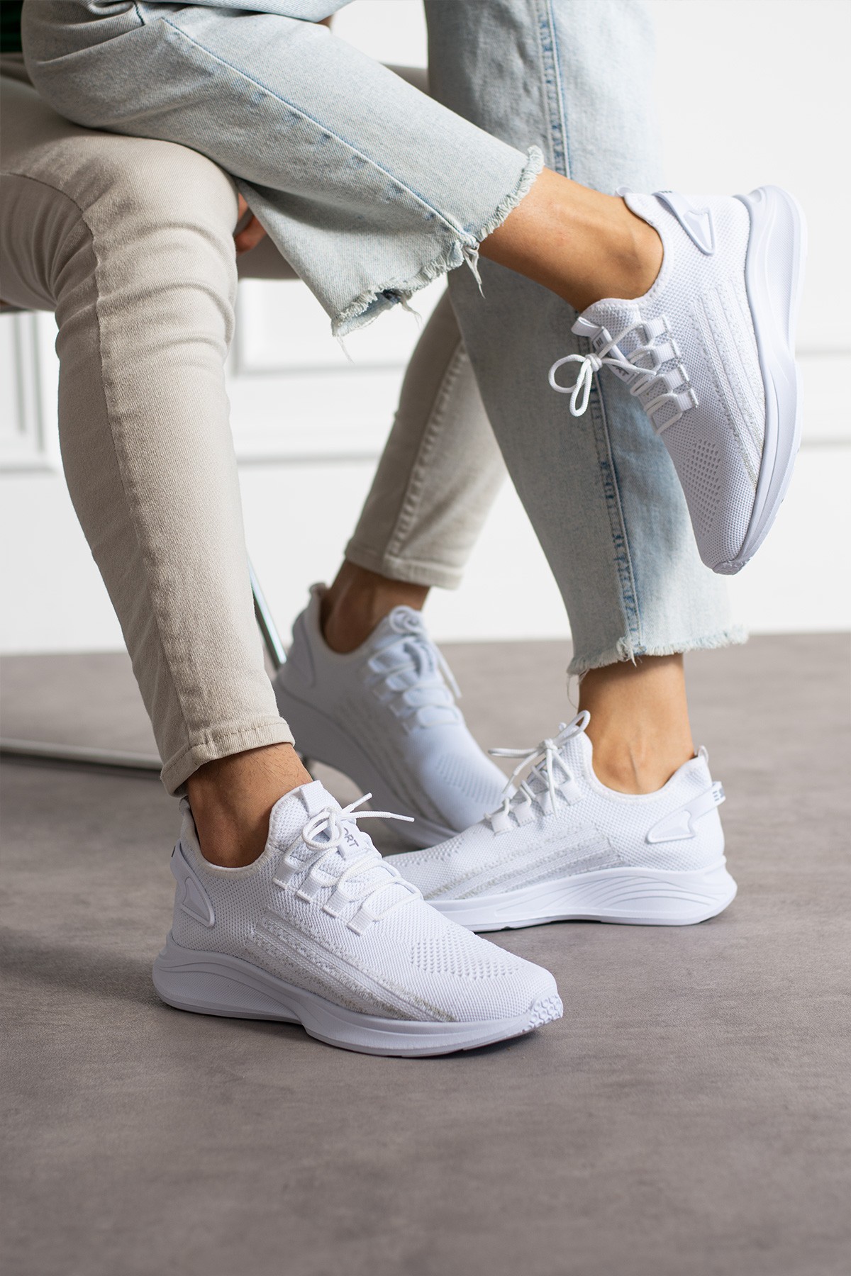 Unisex Yıkanabilir Rahat Hava Alabilen Kokusuz Triko Spor Ayakkabı Sneaker 015 - beyaz buz